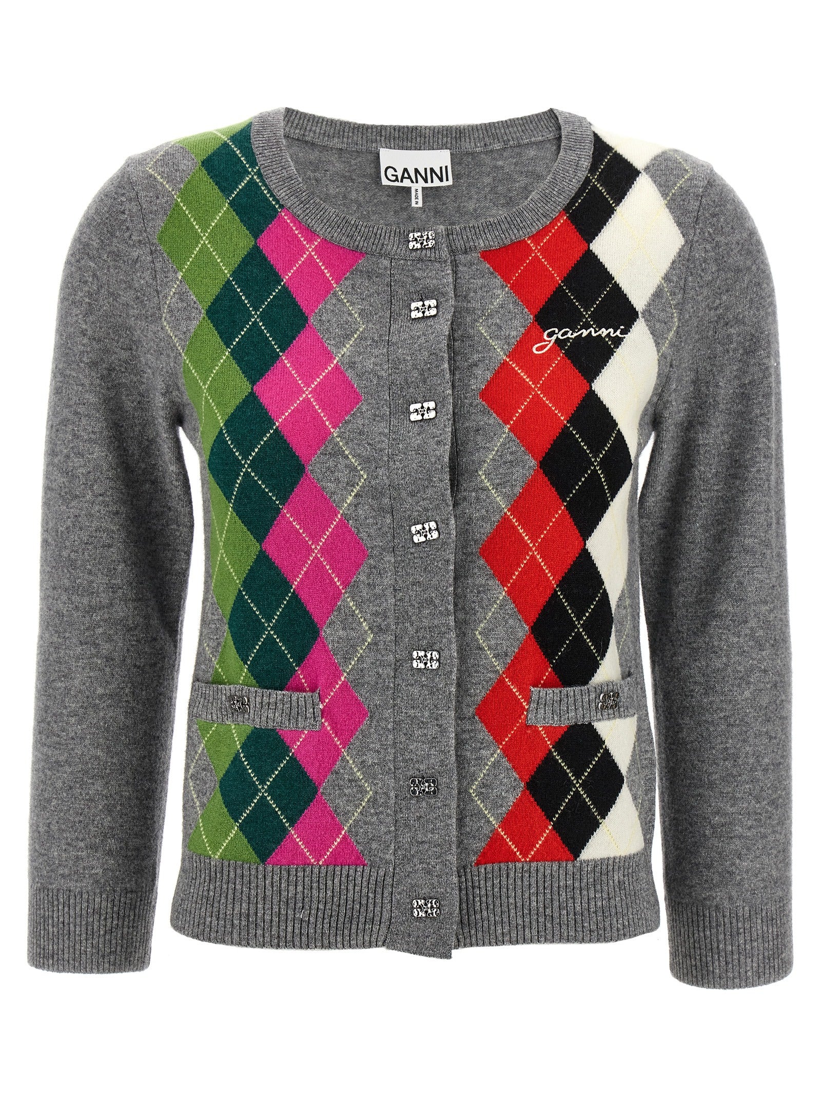 Ganni Gray Merino Wool Women's Cardigan