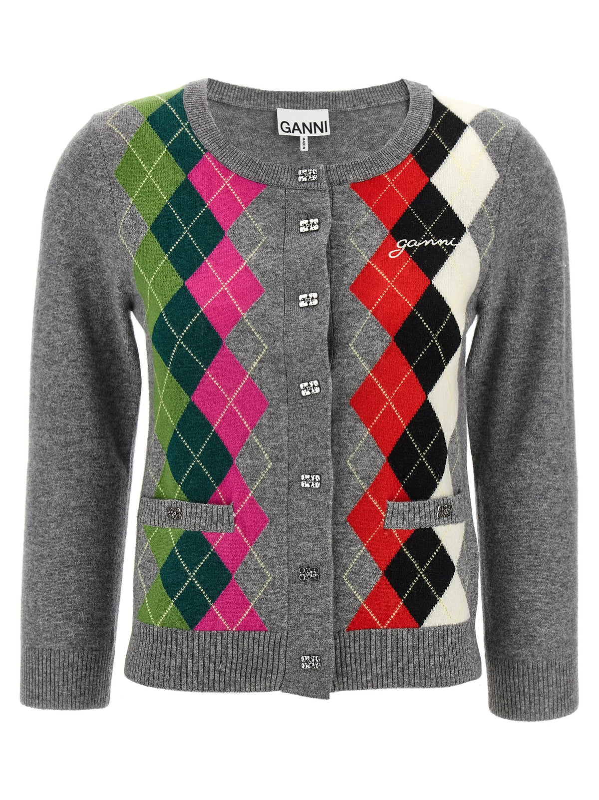 Ganni Gray Merino Wool Women's Cardigan