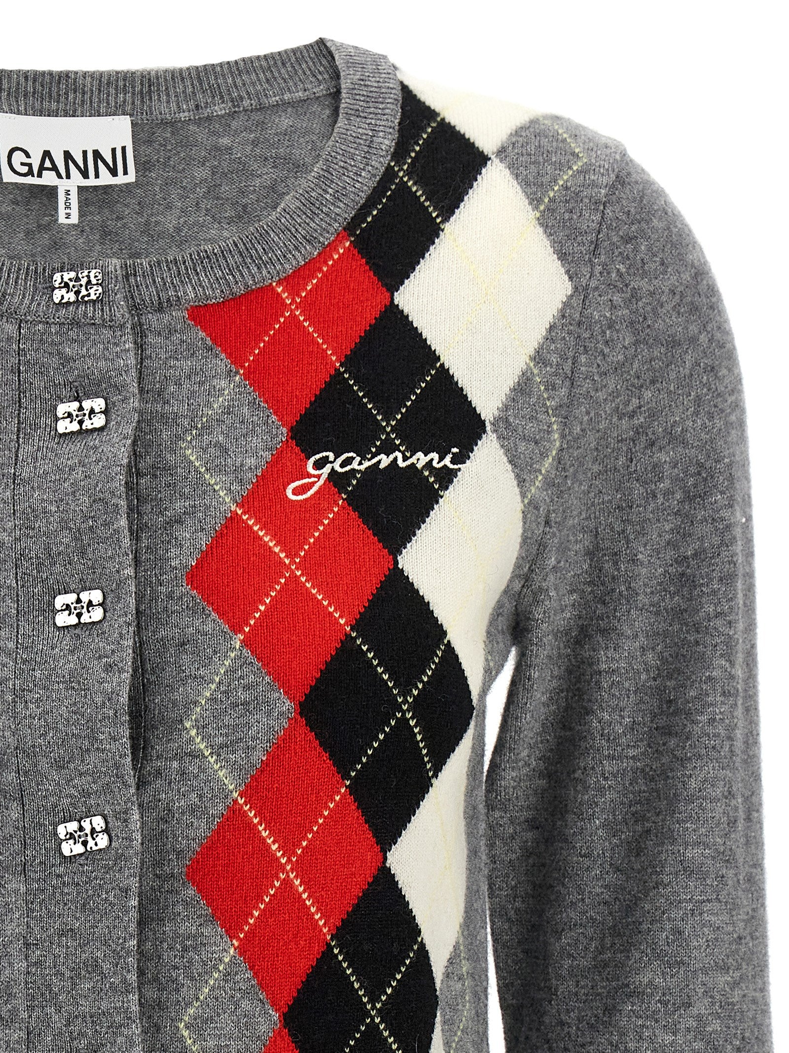 Ganni Gray Merino Wool Women's Cardigan