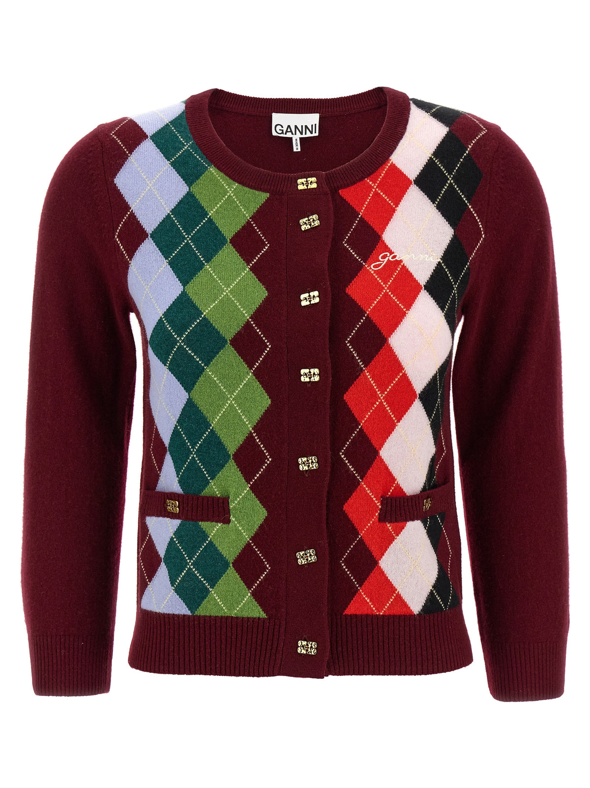 Ganni Bordeaux Merino Wool Women's Cardigan