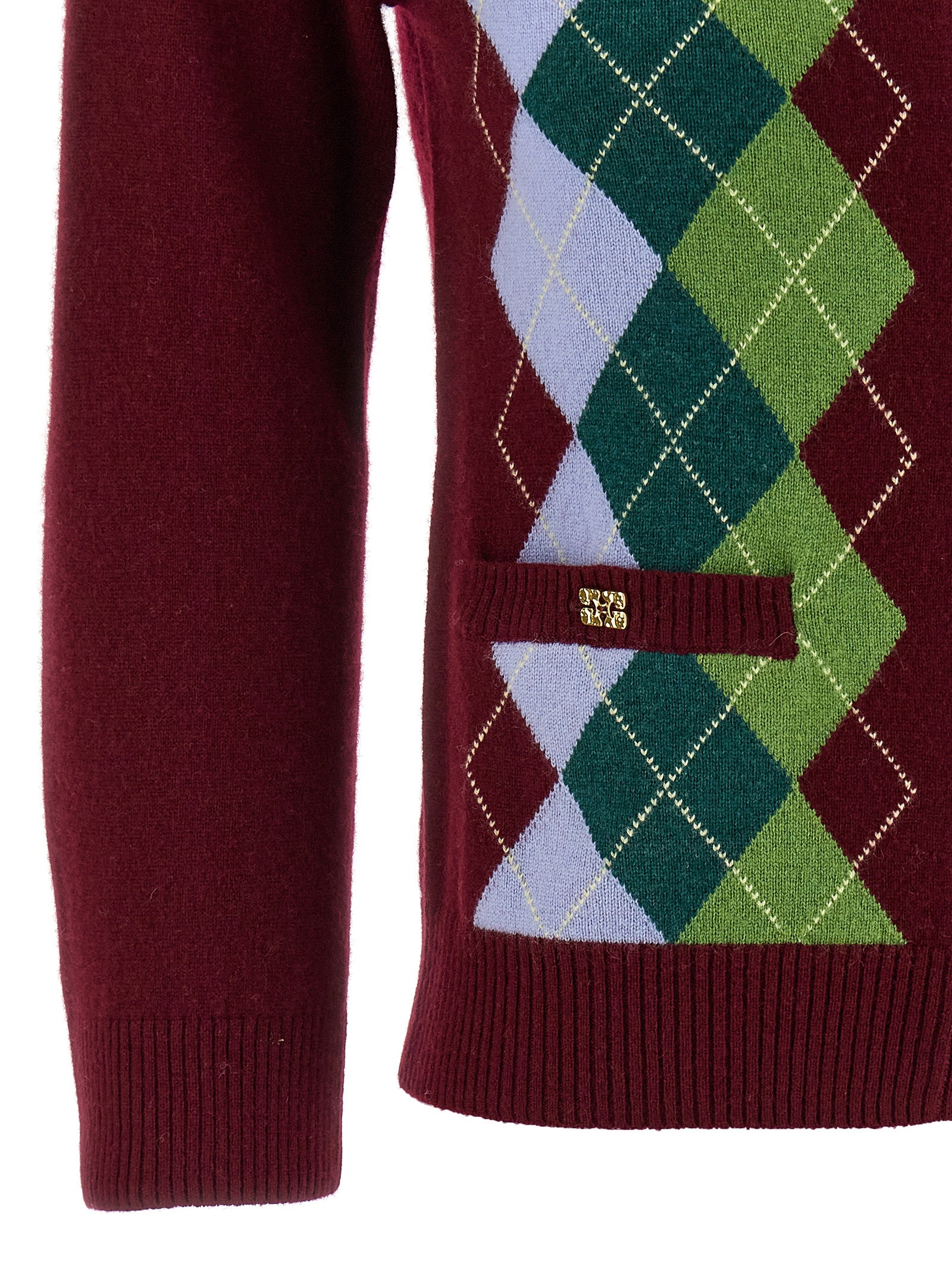 Ganni Bordeaux Merino Wool Women's Cardigan
