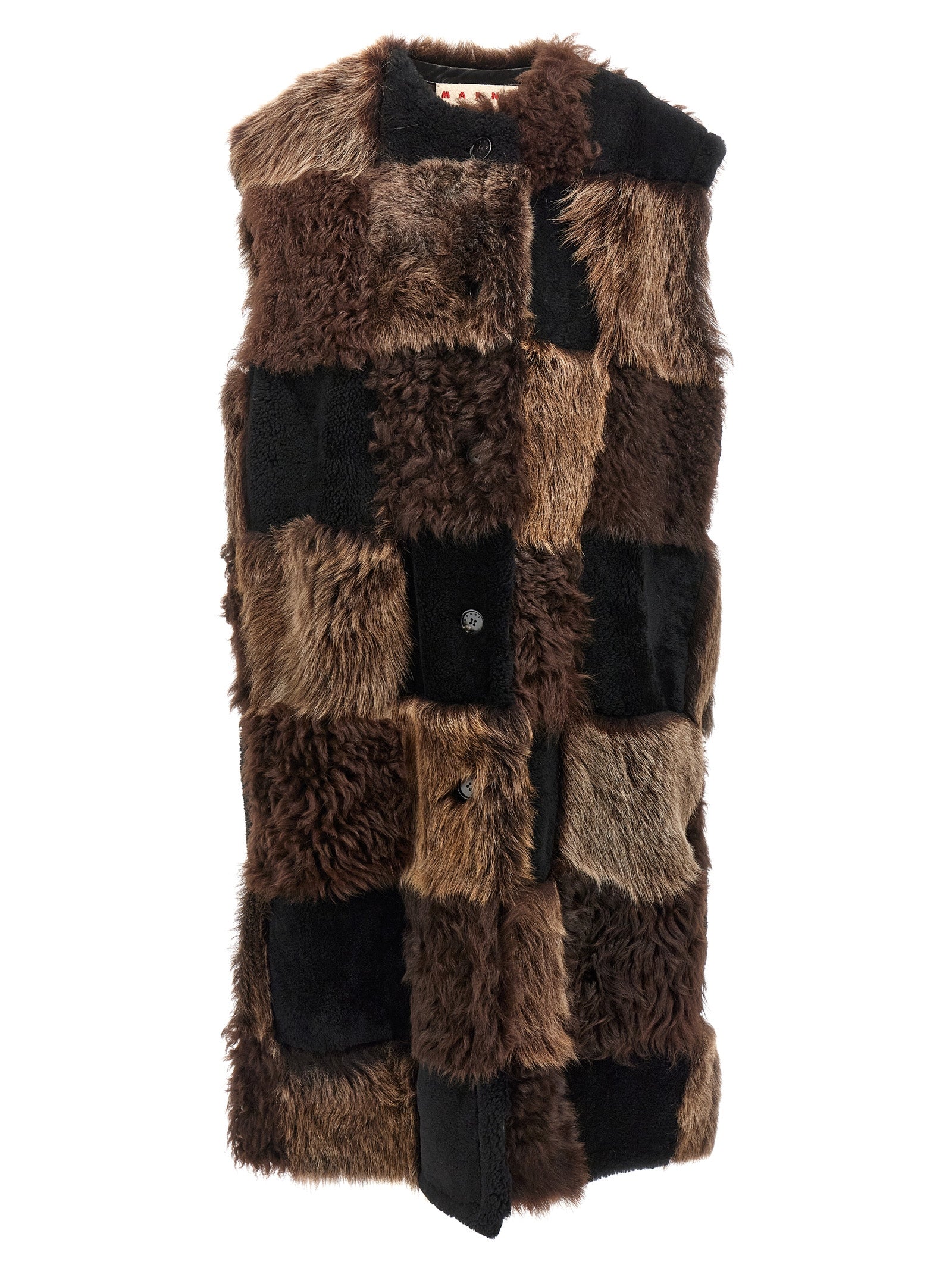 Marni Brown Lamb Fur Sleeveless Women's Jacket