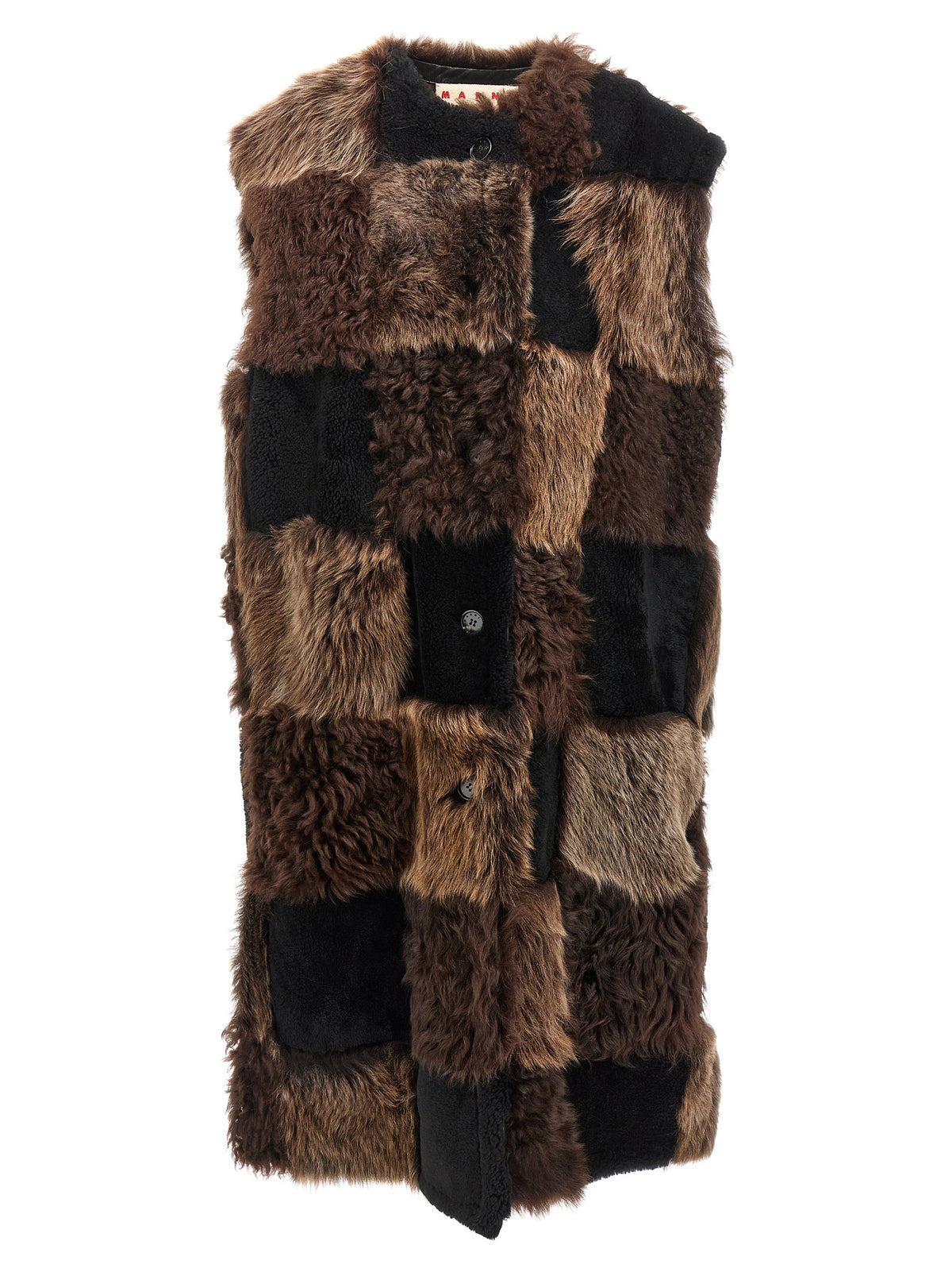 Marni Brown Lamb Fur Sleeveless Women's Jacket