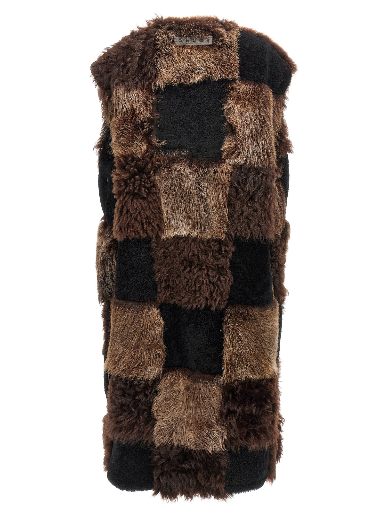 Marni Brown Lamb Fur Sleeveless Women's Jacket