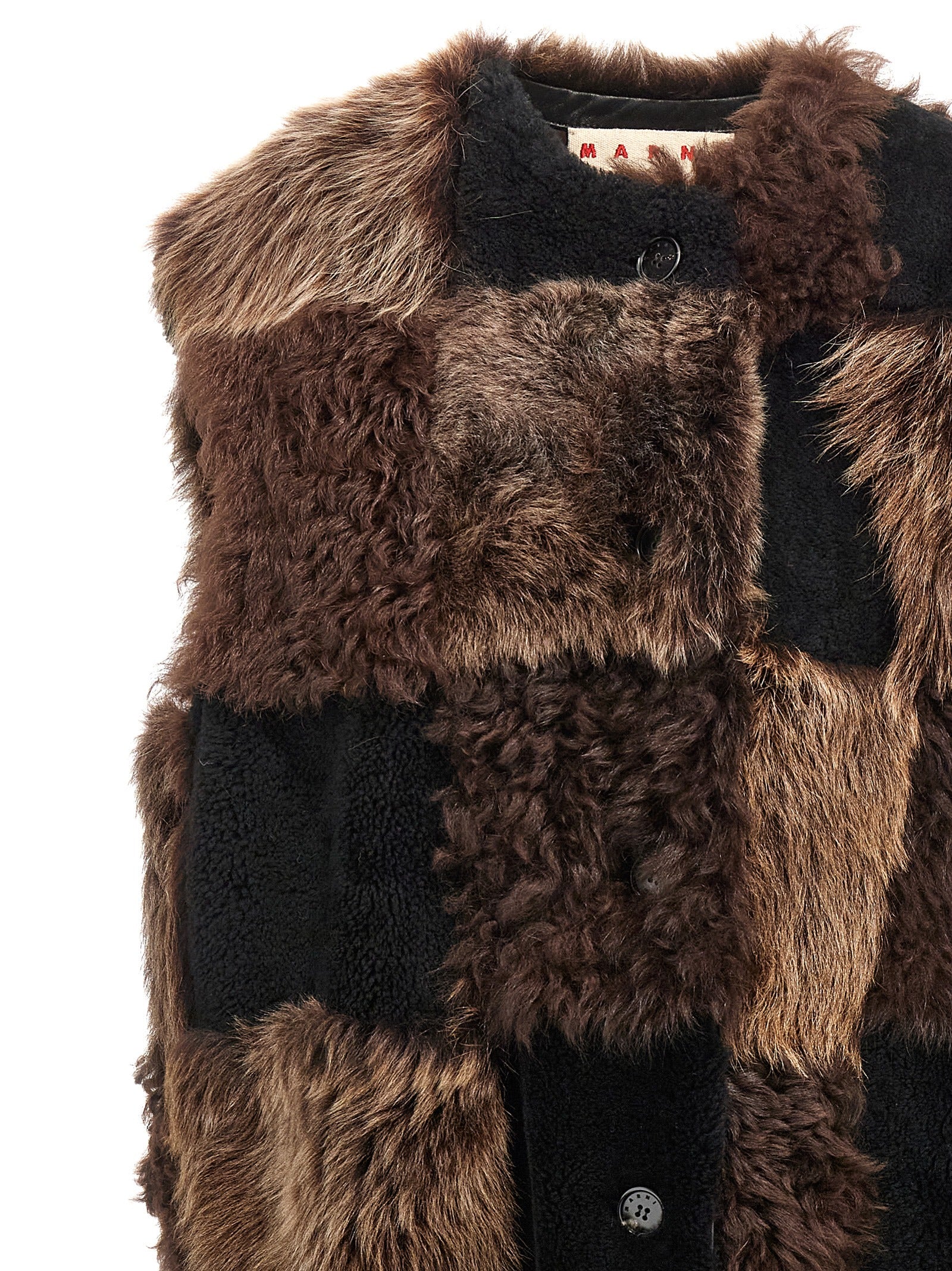 Marni Brown Lamb Fur Sleeveless Women's Jacket