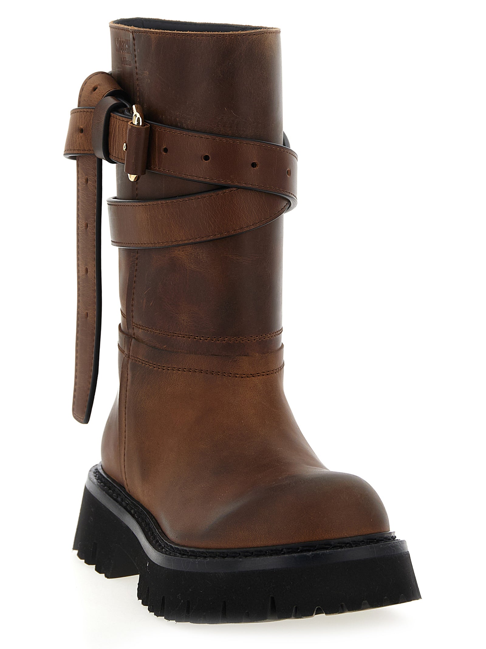 Moschino Brown Velvet Leather Over The Women's Knee