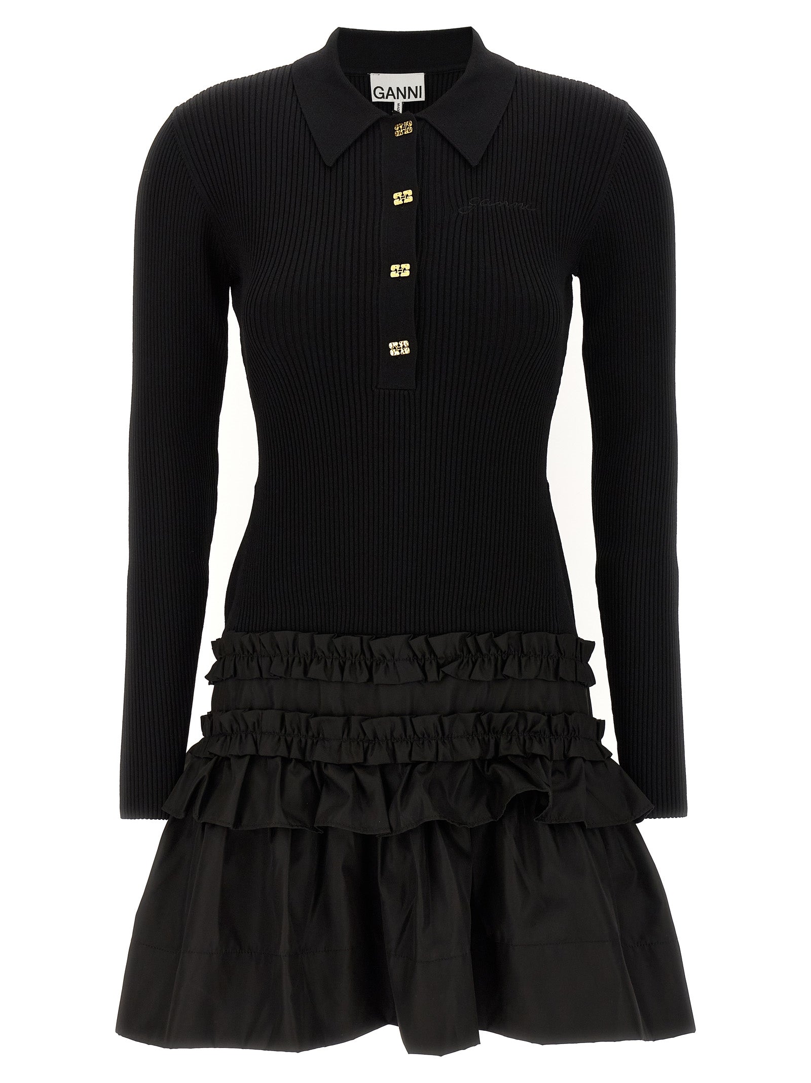Ganni Black Viscose Short Women's Dress
