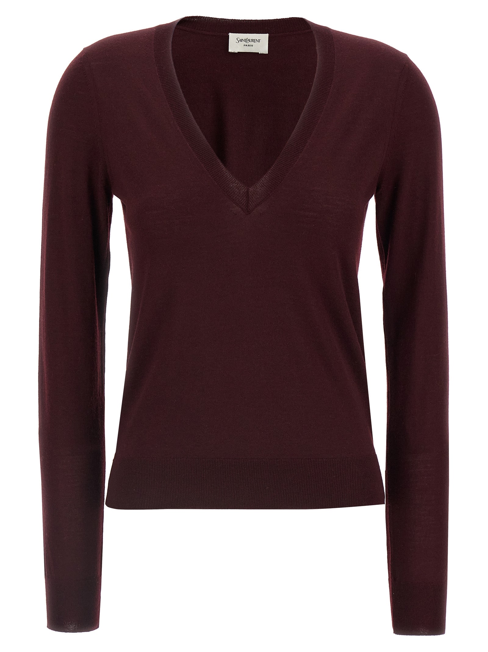 Saint Laurent Bordeaux Virgin Wool Women's Cardigan