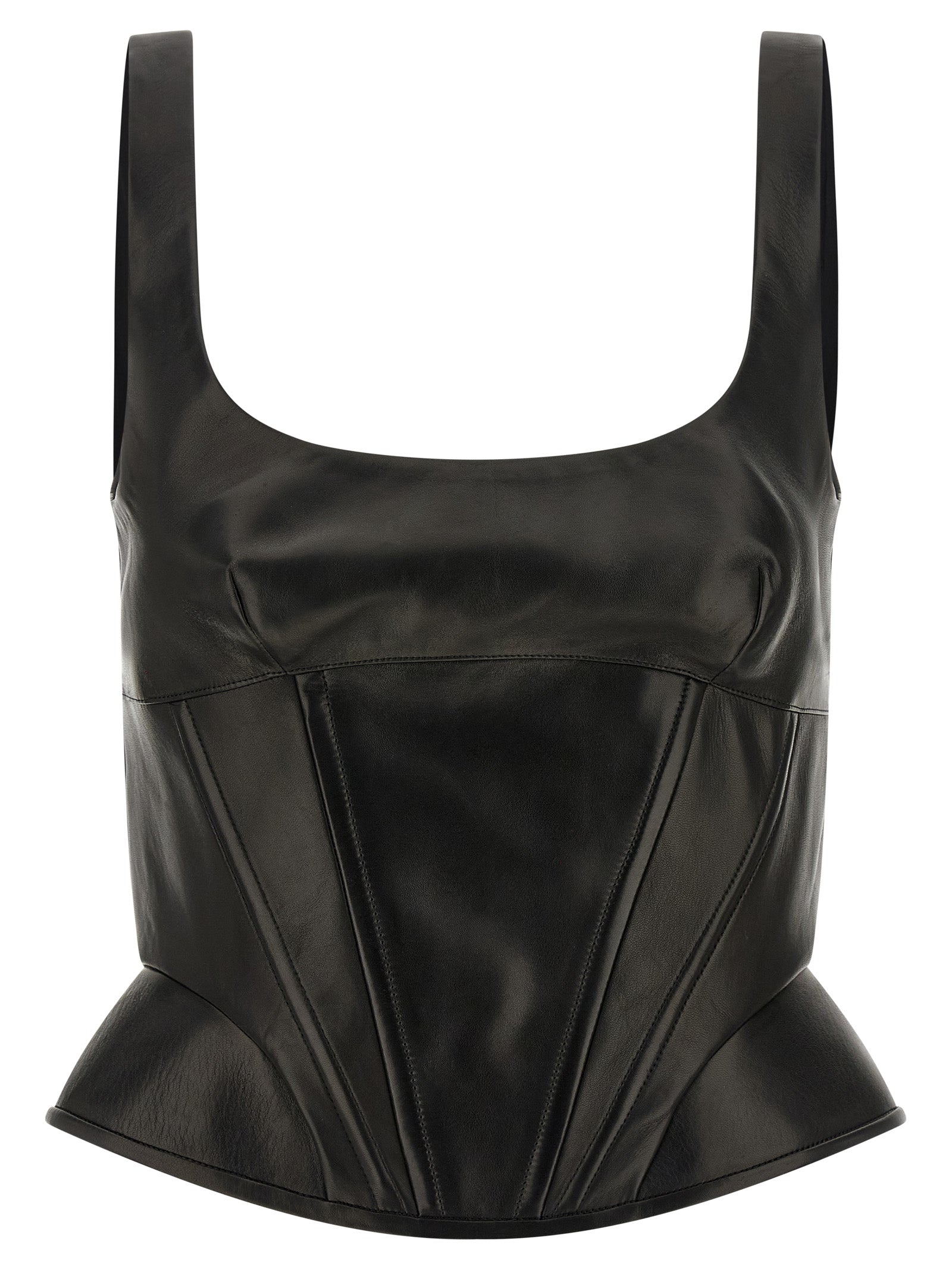 Ermanno Scervino Black Lamb Leather Tank Women's Tops