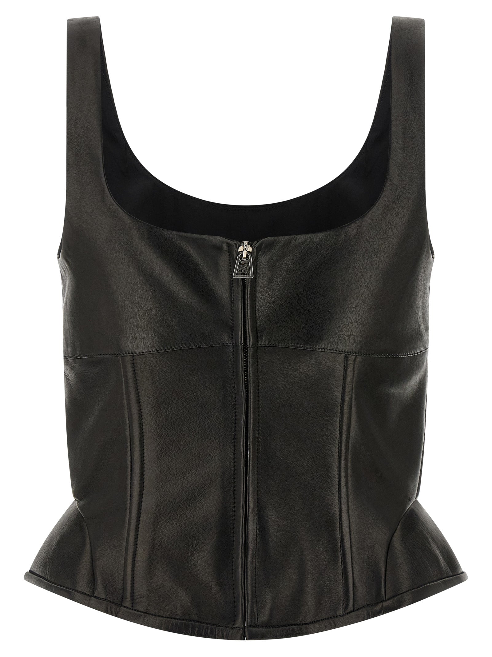 Ermanno Scervino Black Lamb Leather Tank Women's Tops
