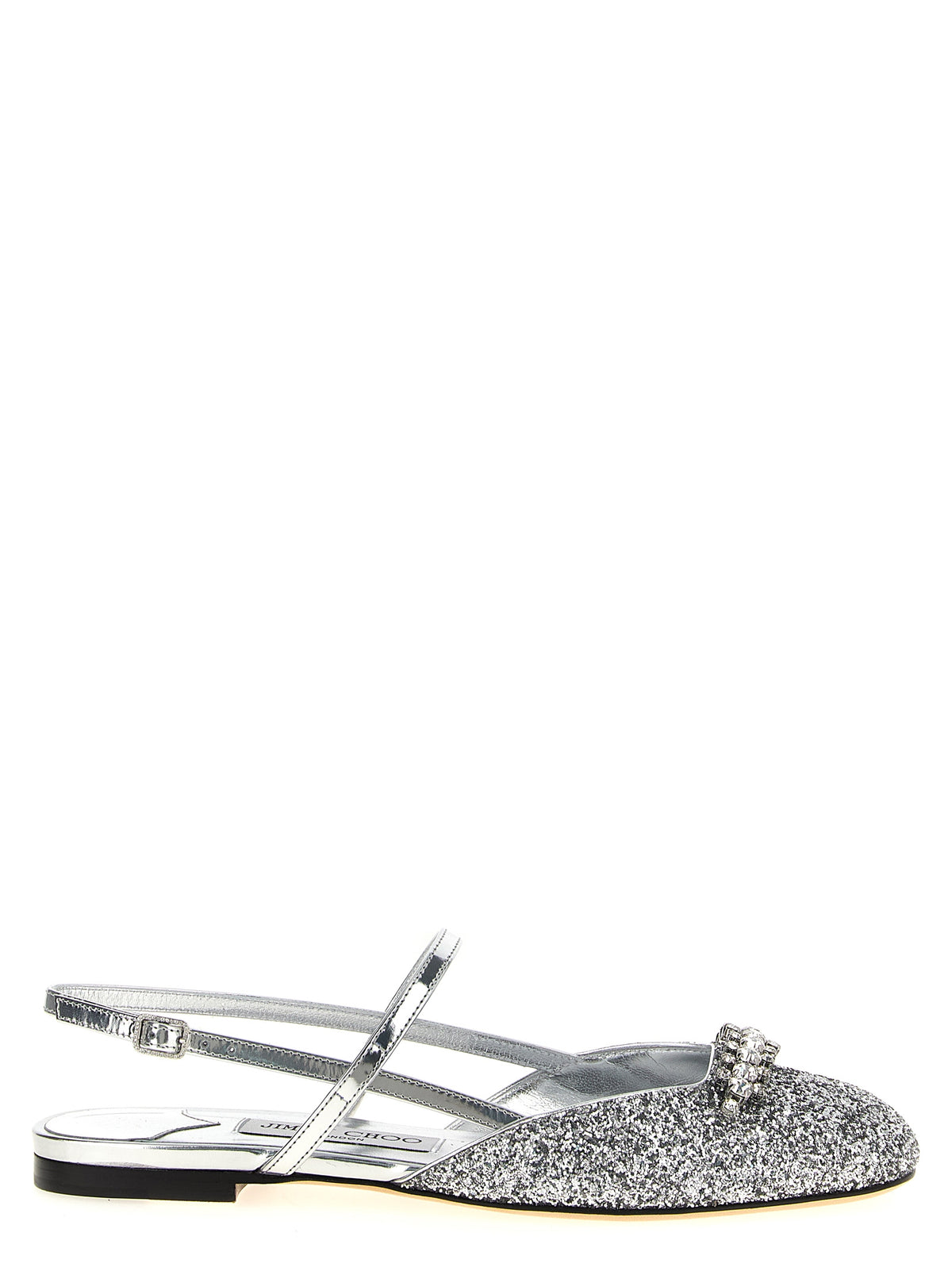 Jimmy Choo Silver Tencel Ballet Women's Flats