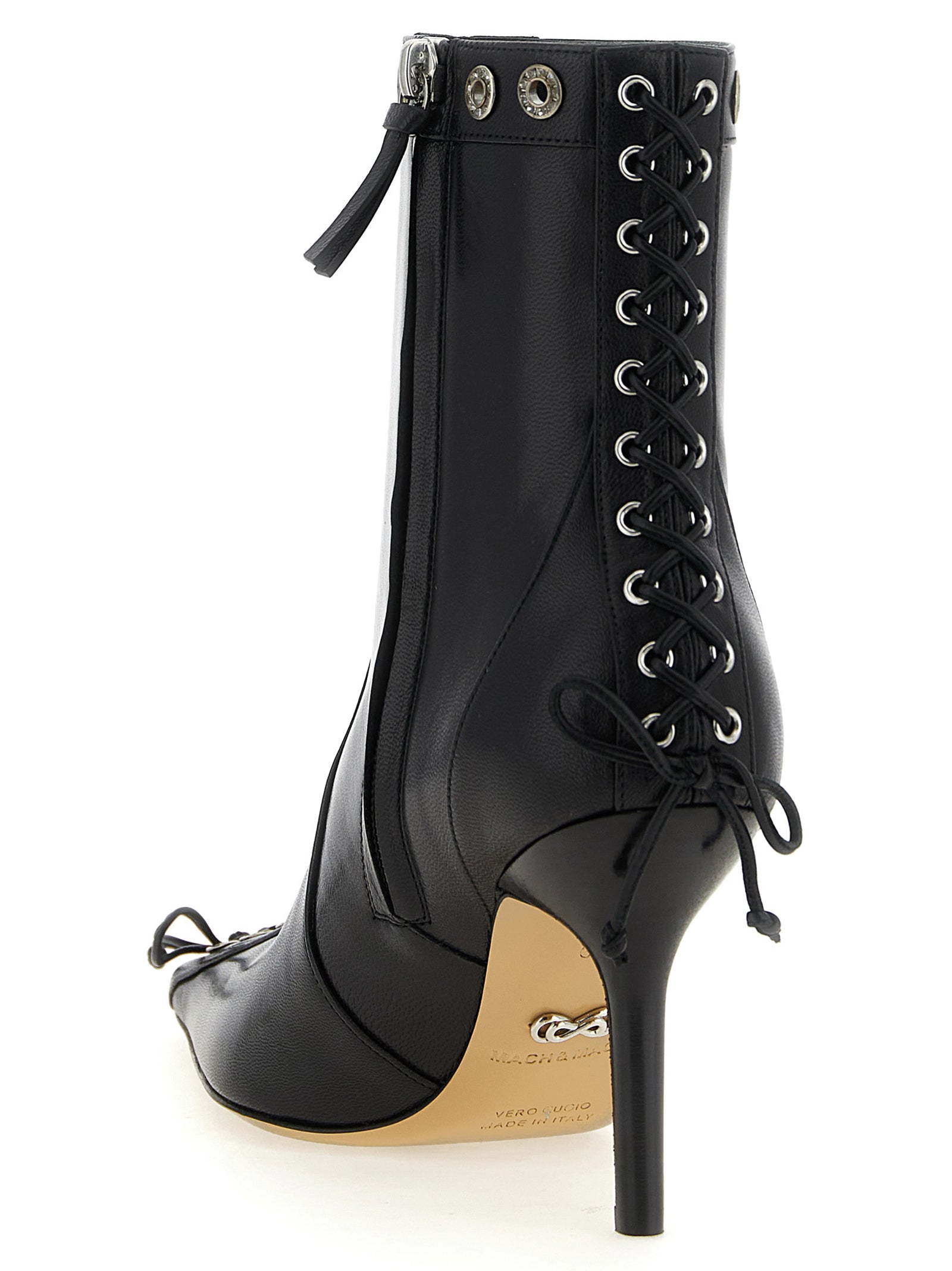 MACH & MACH Black Calfskin Ankle Women's Boots