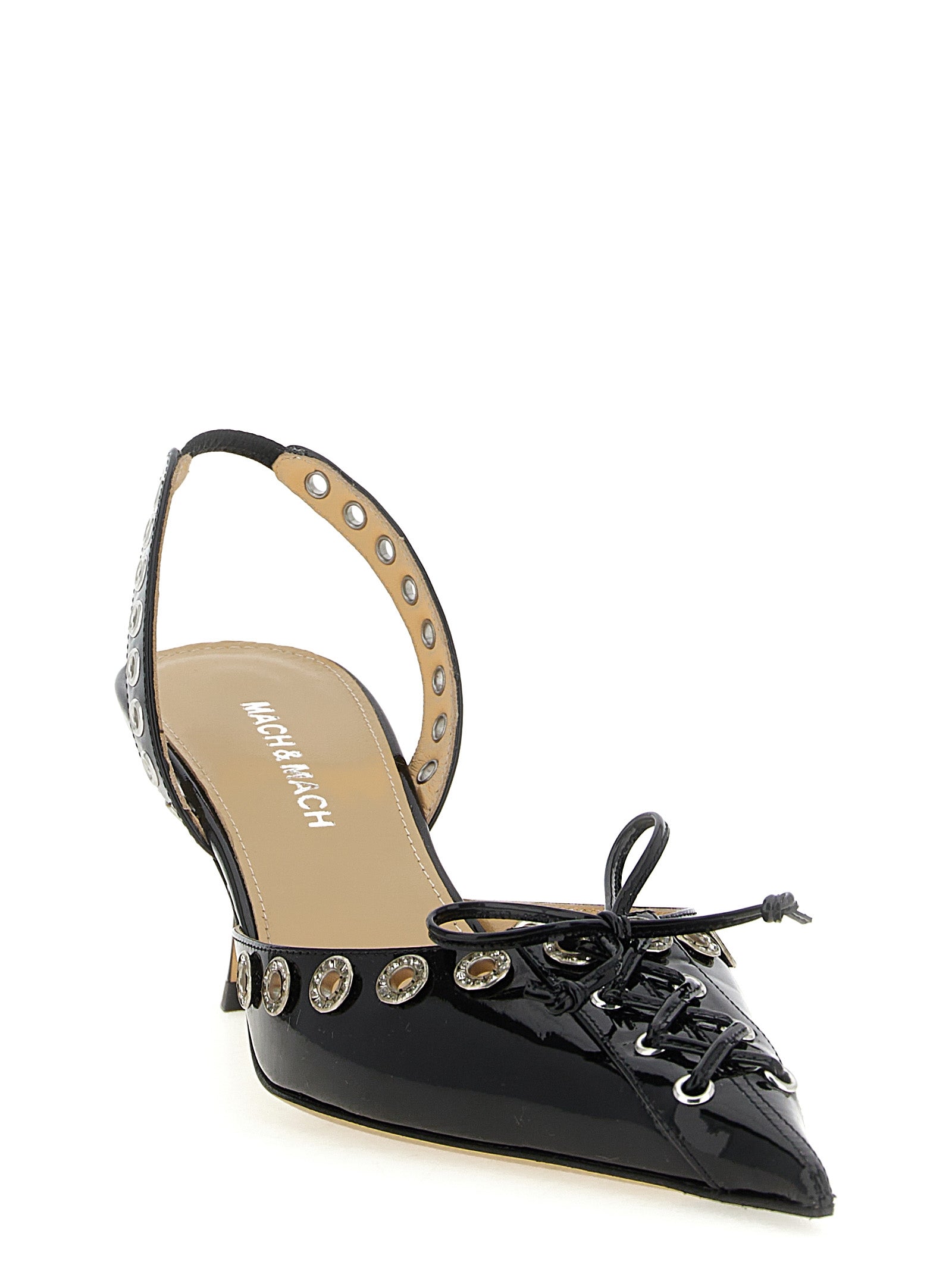 MACH & MACH Black Calfskin Mid Heel Women's Pumps