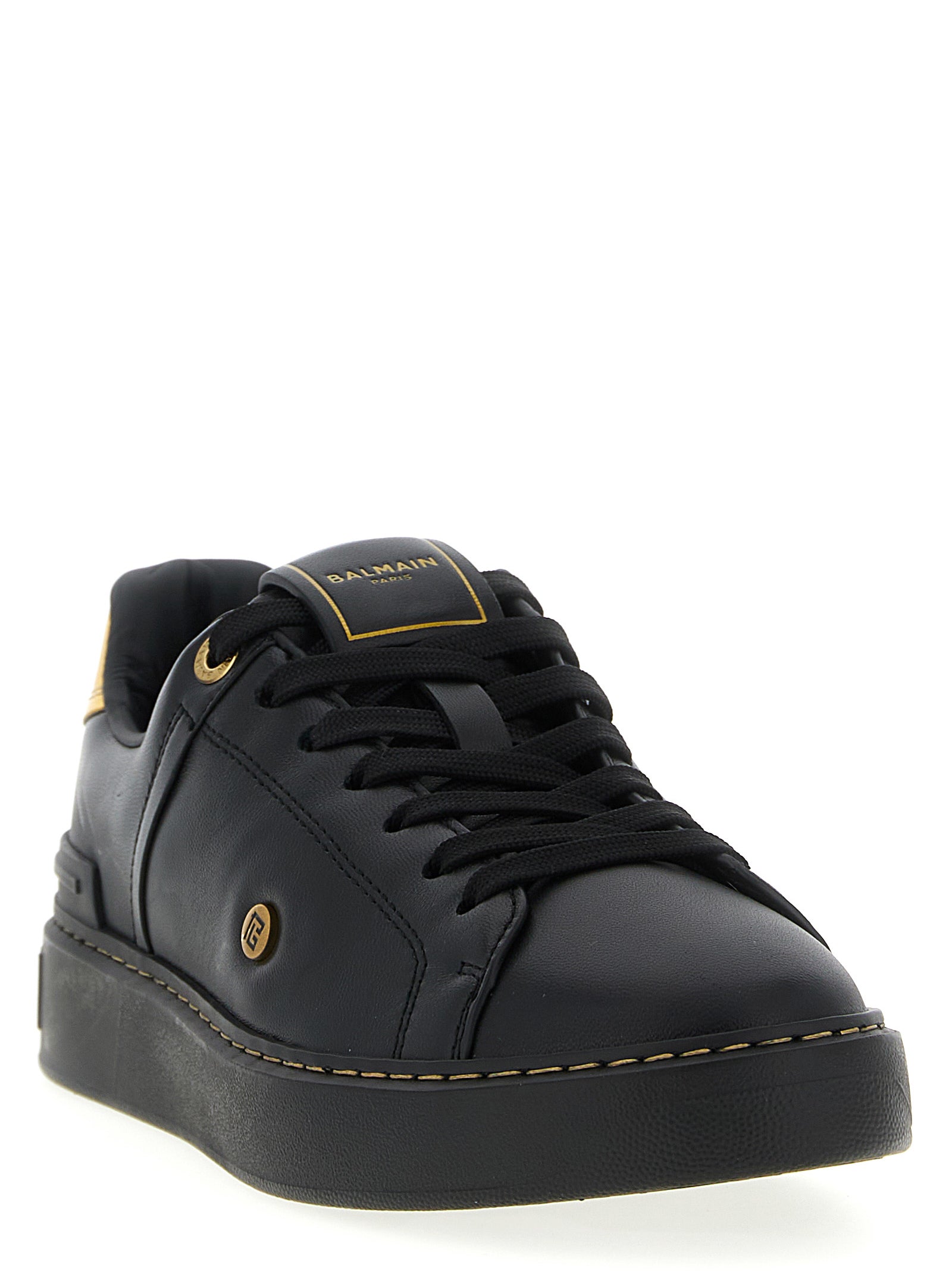 Balmain Black Lamb Leather Low Top Women's Sneakers