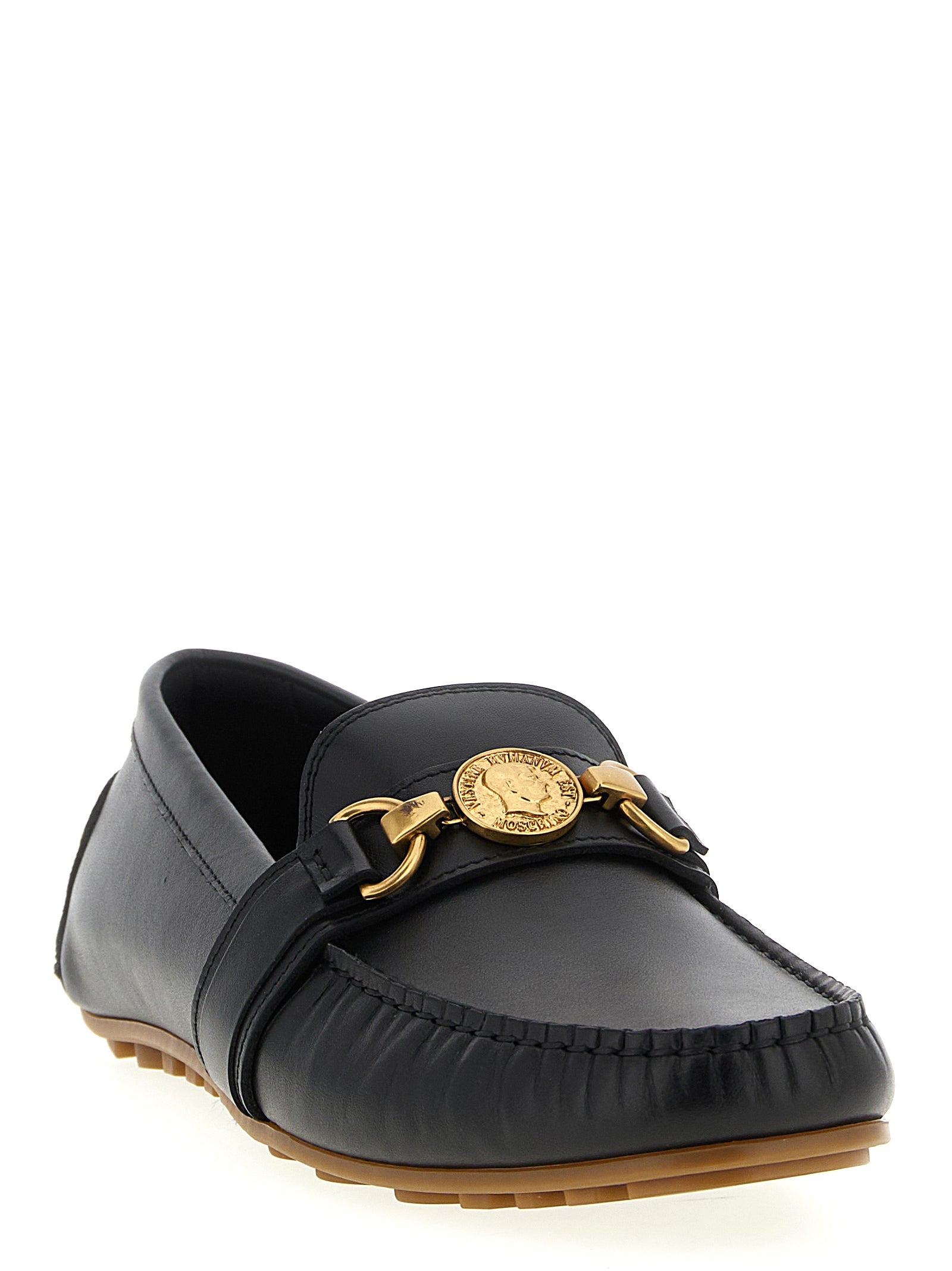 Moschino Black Leather Slip-On Men's Loafers