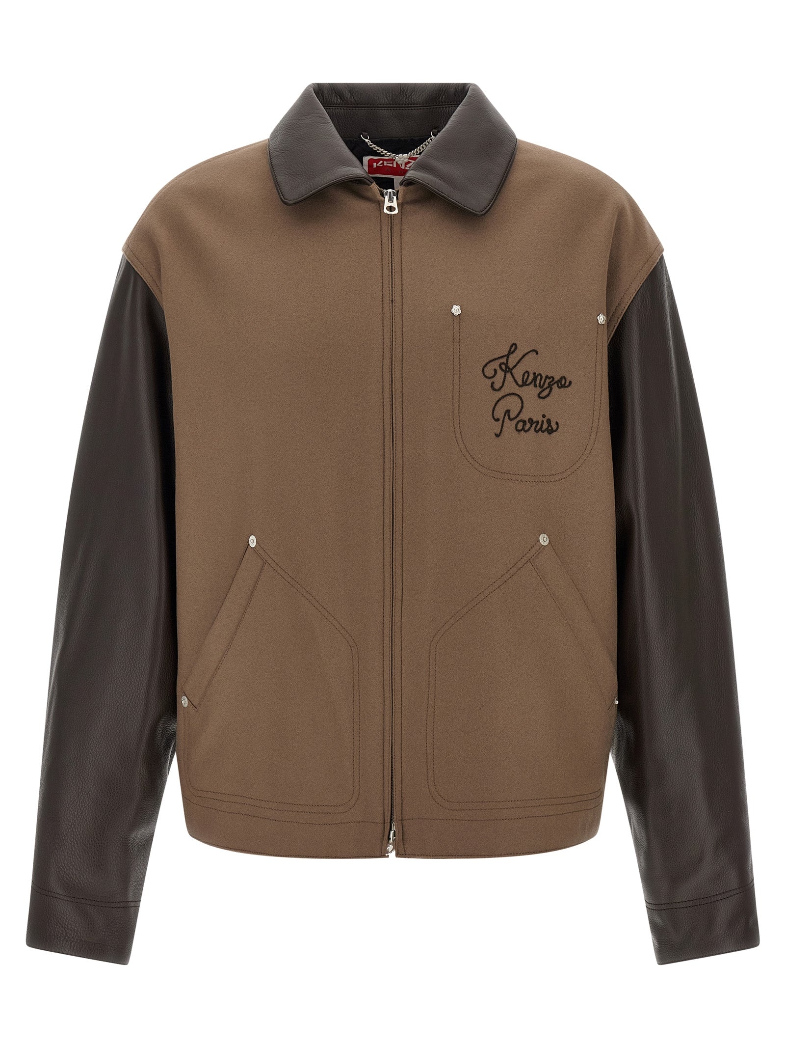 Kenzo Brown Virgin Wool Leather Men's Jacket
