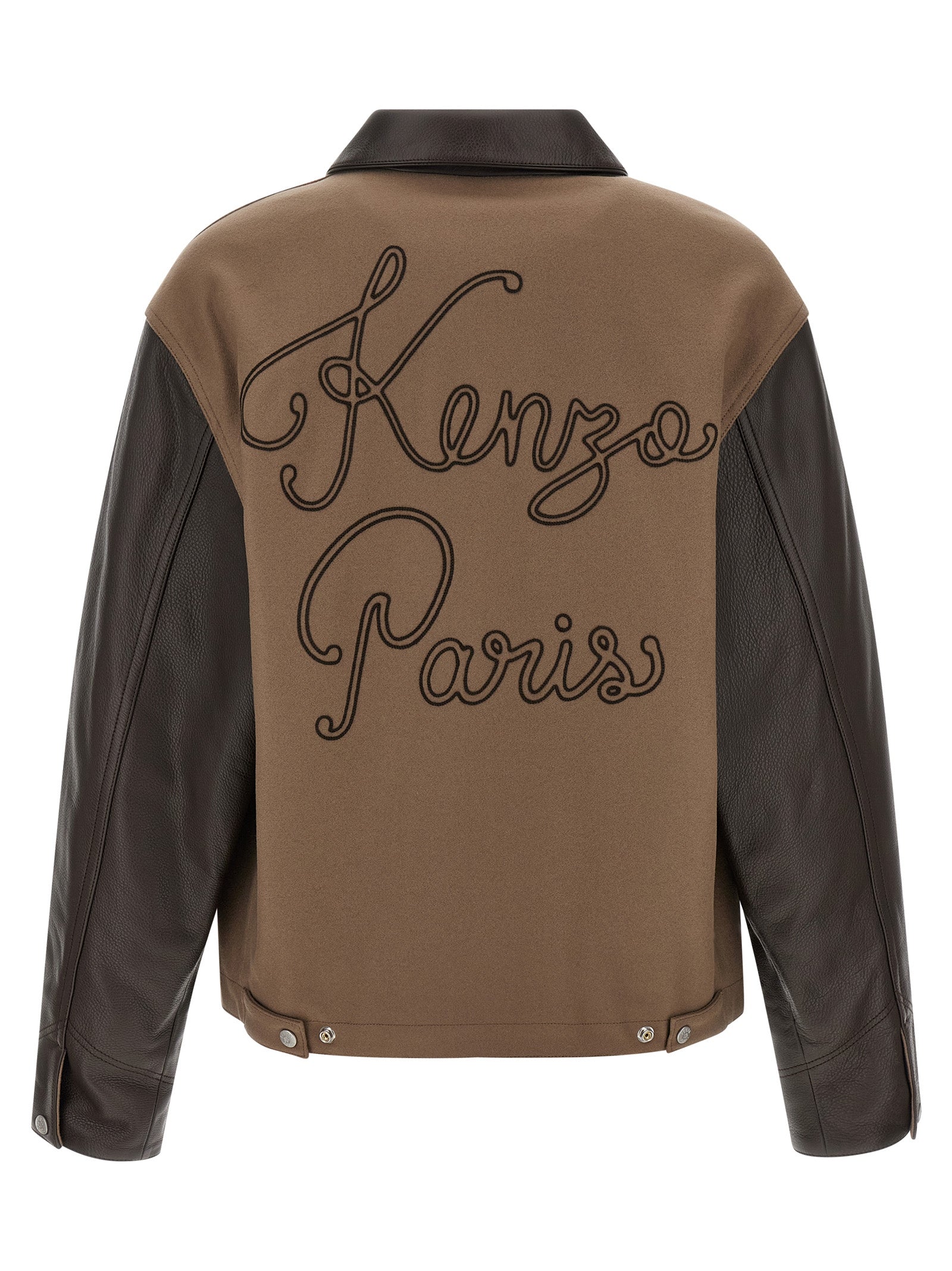 Kenzo Brown Virgin Wool Leather Men's Jacket