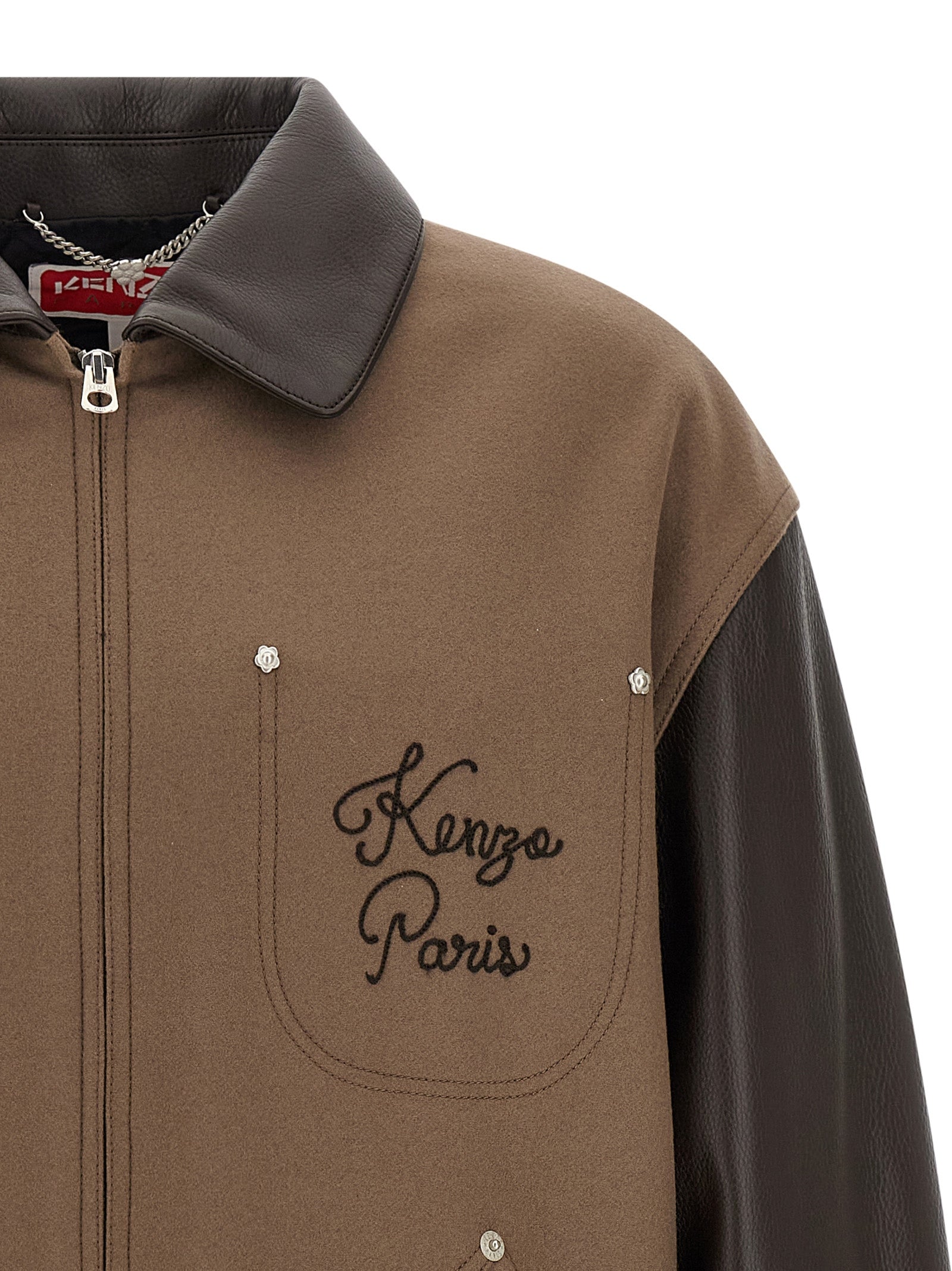 Kenzo Brown Virgin Wool Leather Men's Jacket