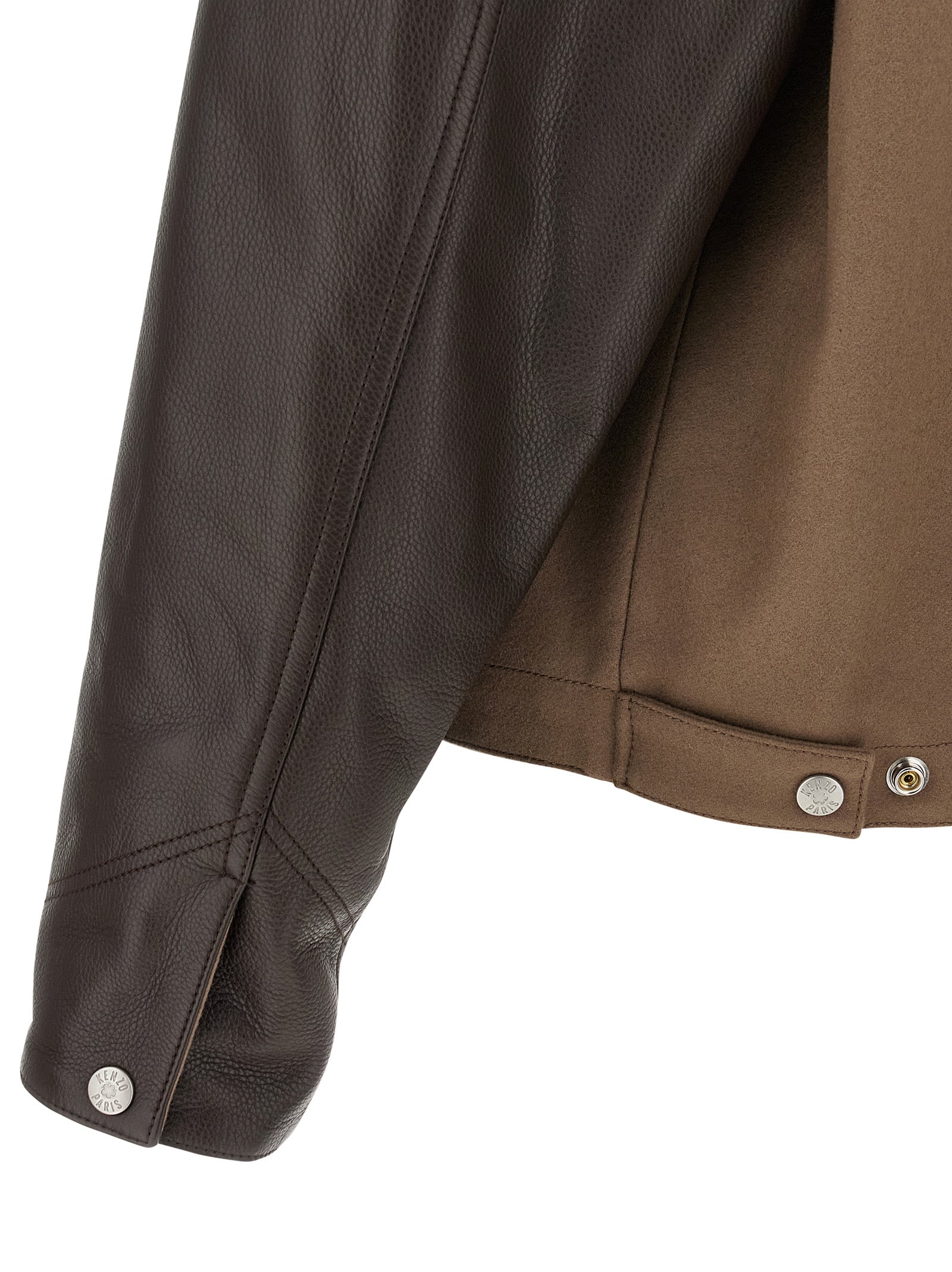 Kenzo Brown Virgin Wool Leather Men's Jacket