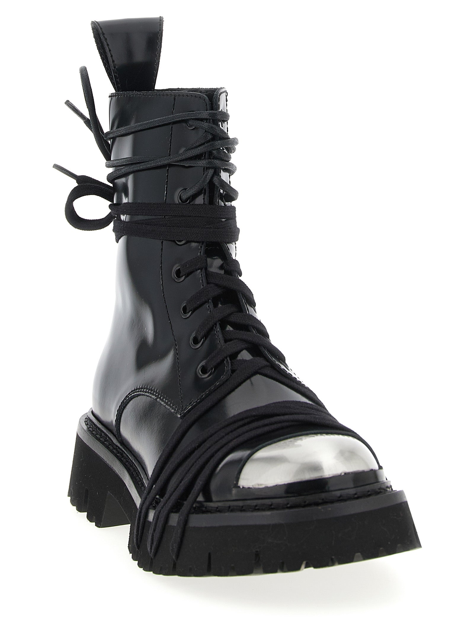 Moschino Black Calfskin Lace-Up Women's Boots