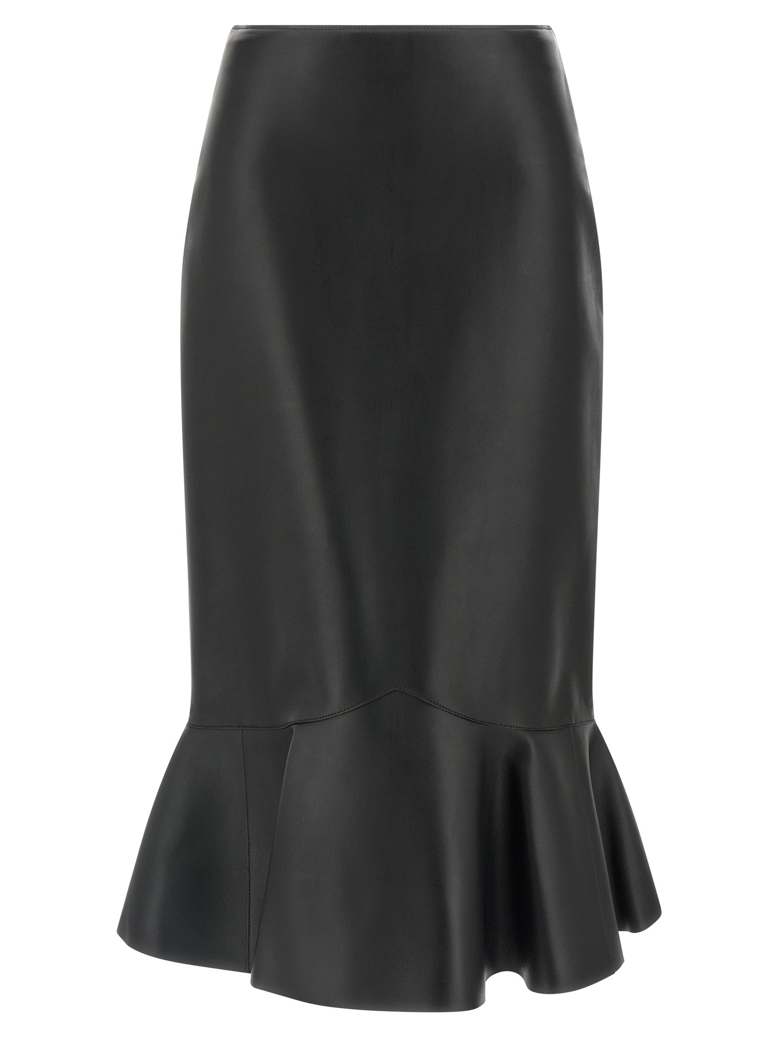 Fendi Black Lamb Leather Midi Women's Skirt