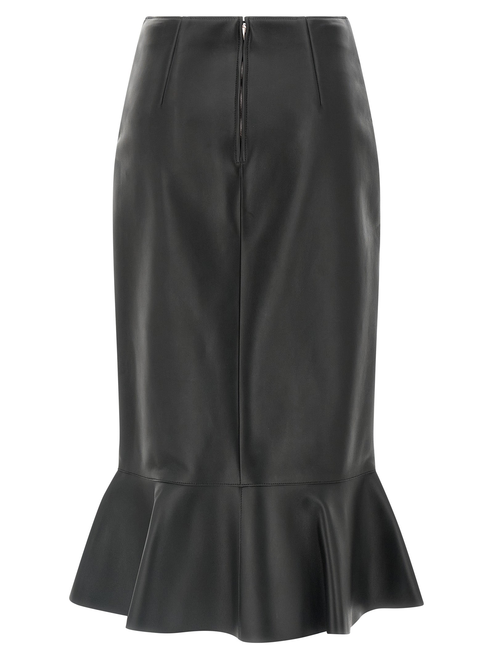 Fendi Black Lamb Leather Midi Women's Skirt