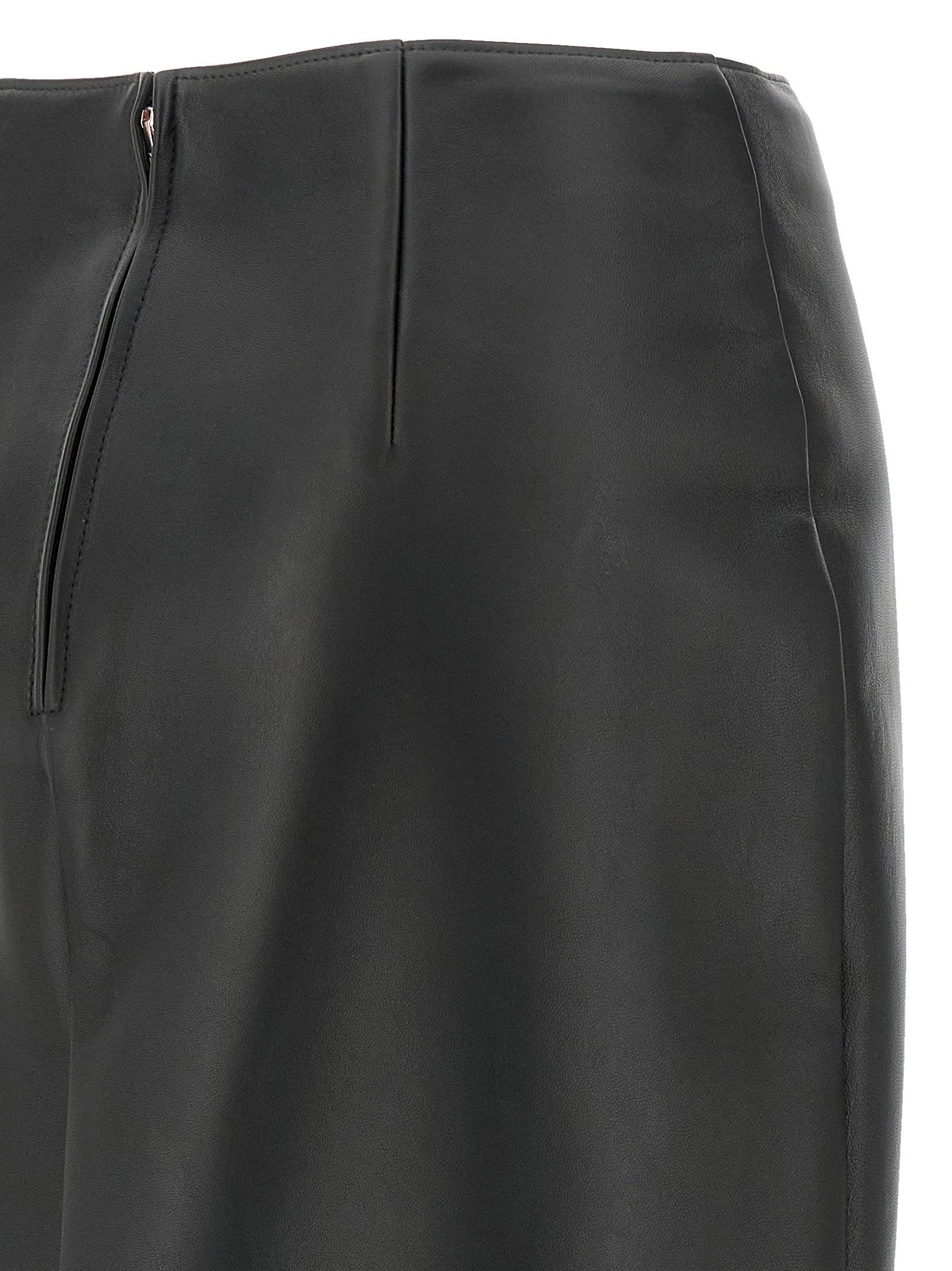 Fendi Black Lamb Leather Midi Women's Skirt
