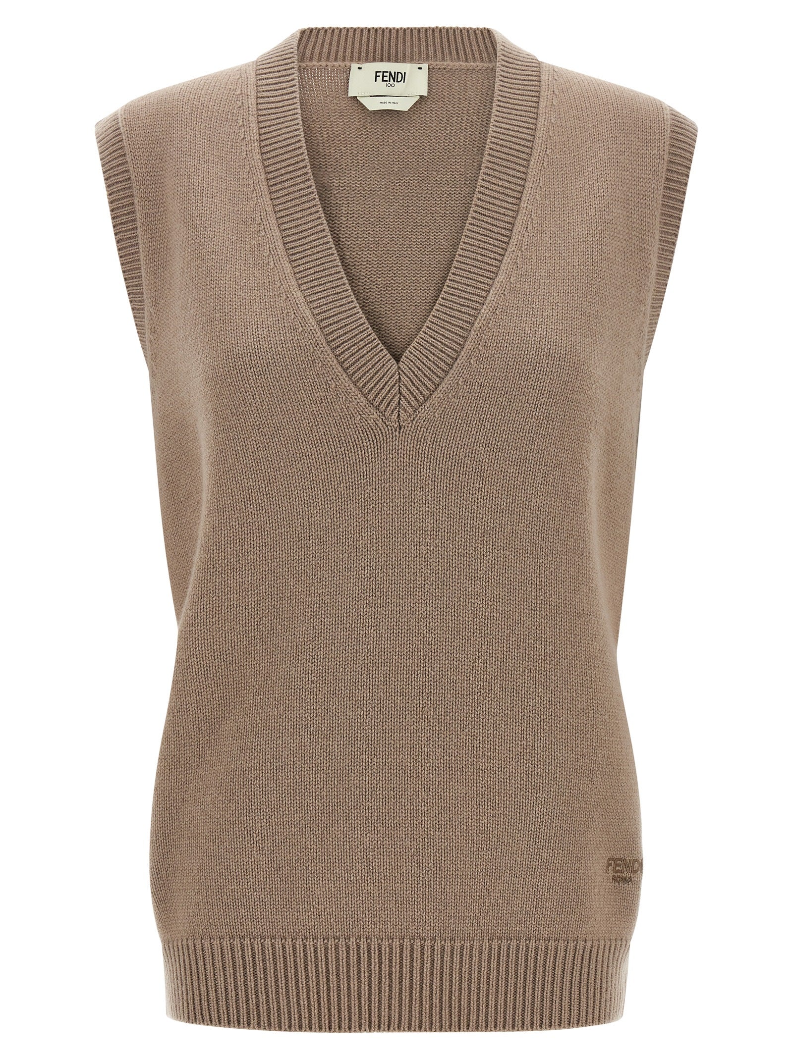 Fendi Beige Cashmere Sleeveless Women's Jacket
