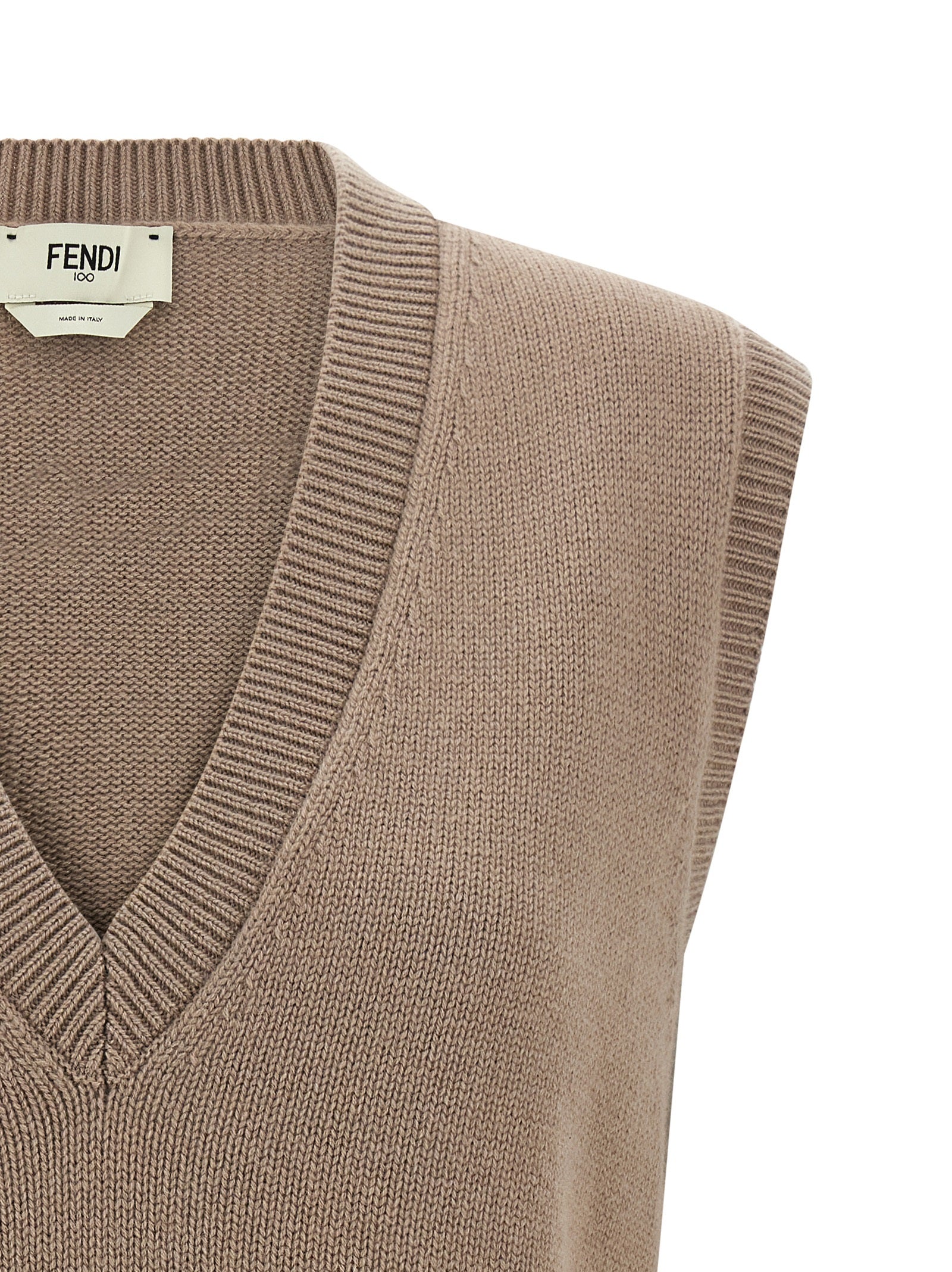 Fendi Beige Cashmere Sleeveless Women's Jacket
