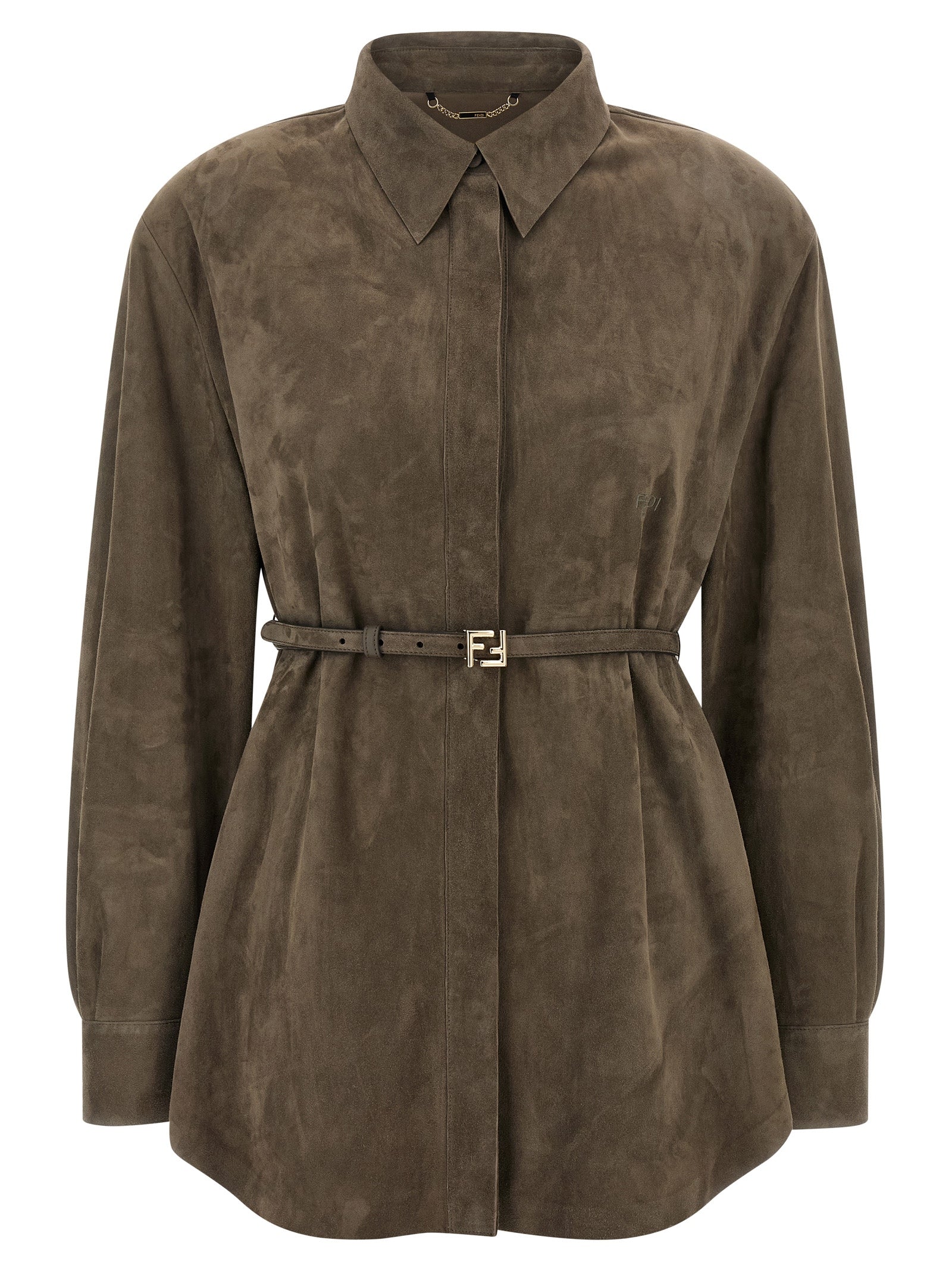 Fendi Gray Lamb Leather Women's Blouse