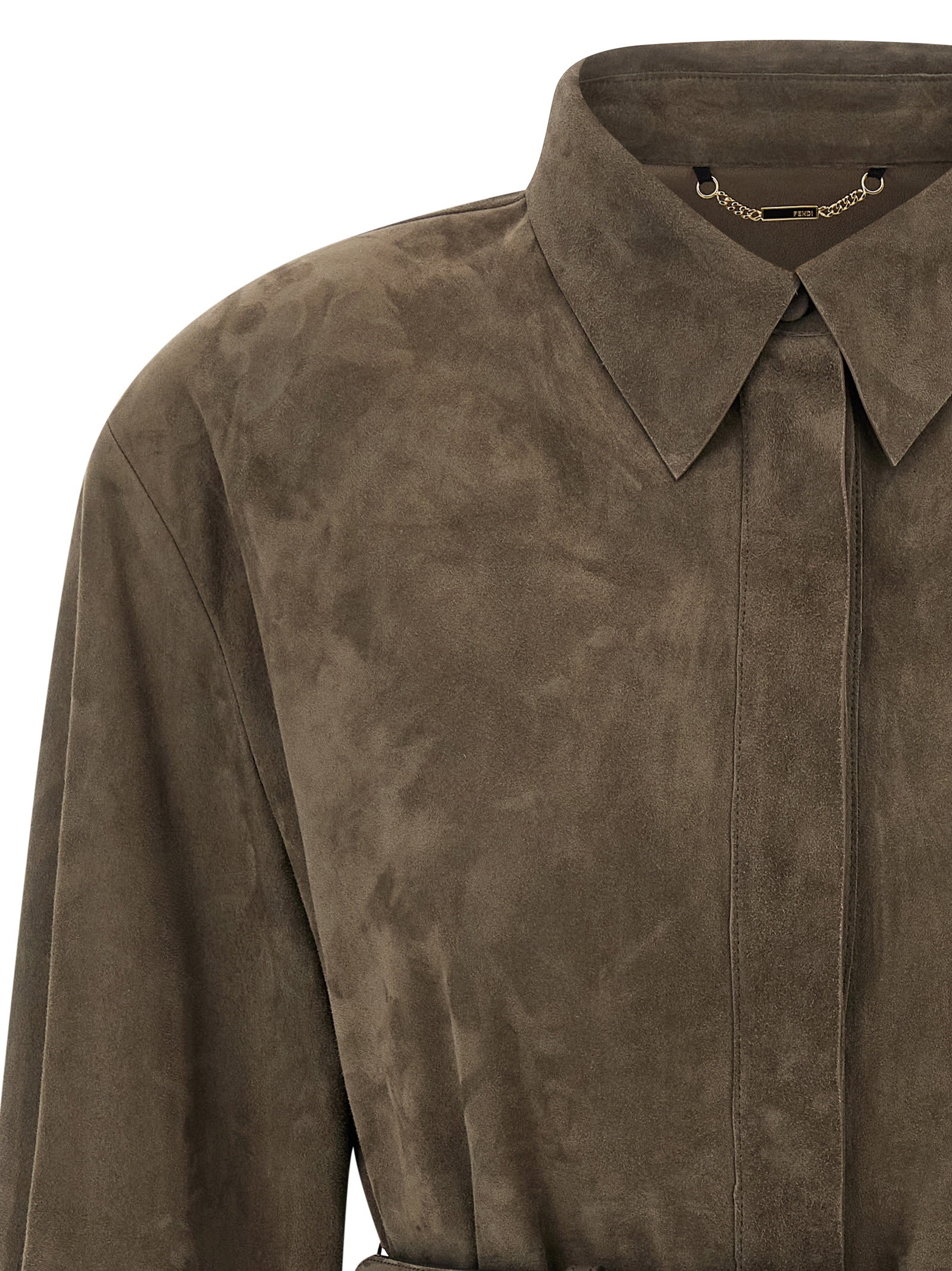 Fendi Gray Lamb Leather Women's Blouse