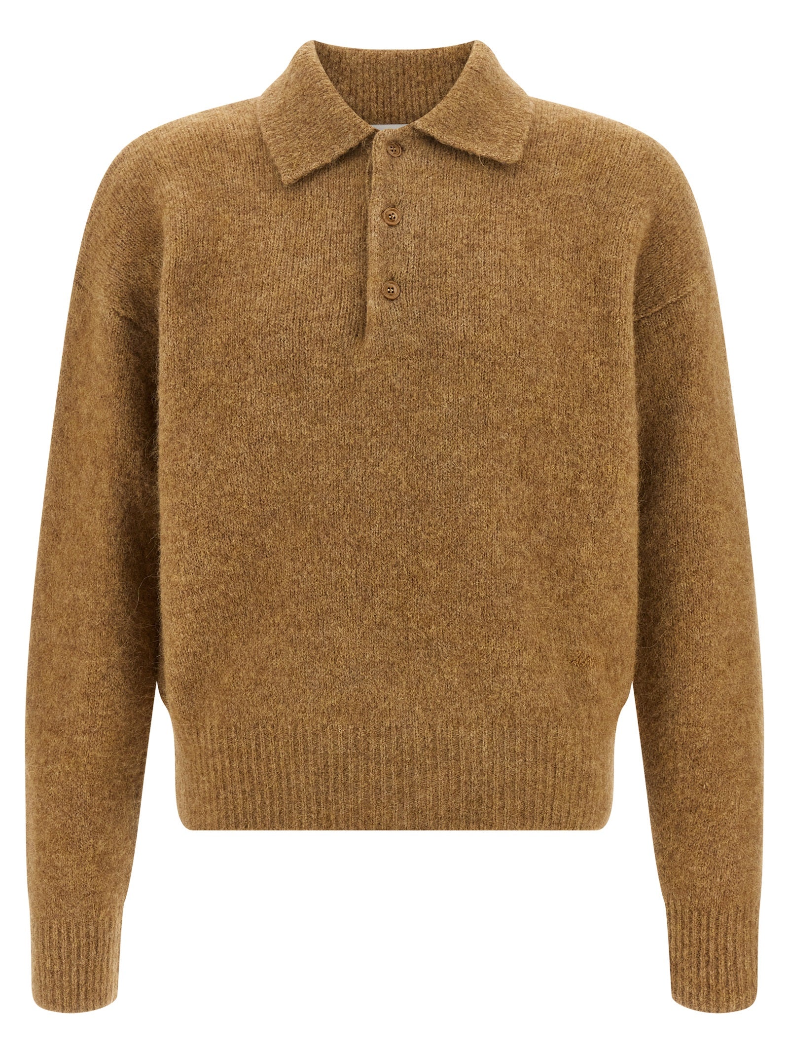 Ami Paris Beige Alpaca Leather Polo Men's Shirt