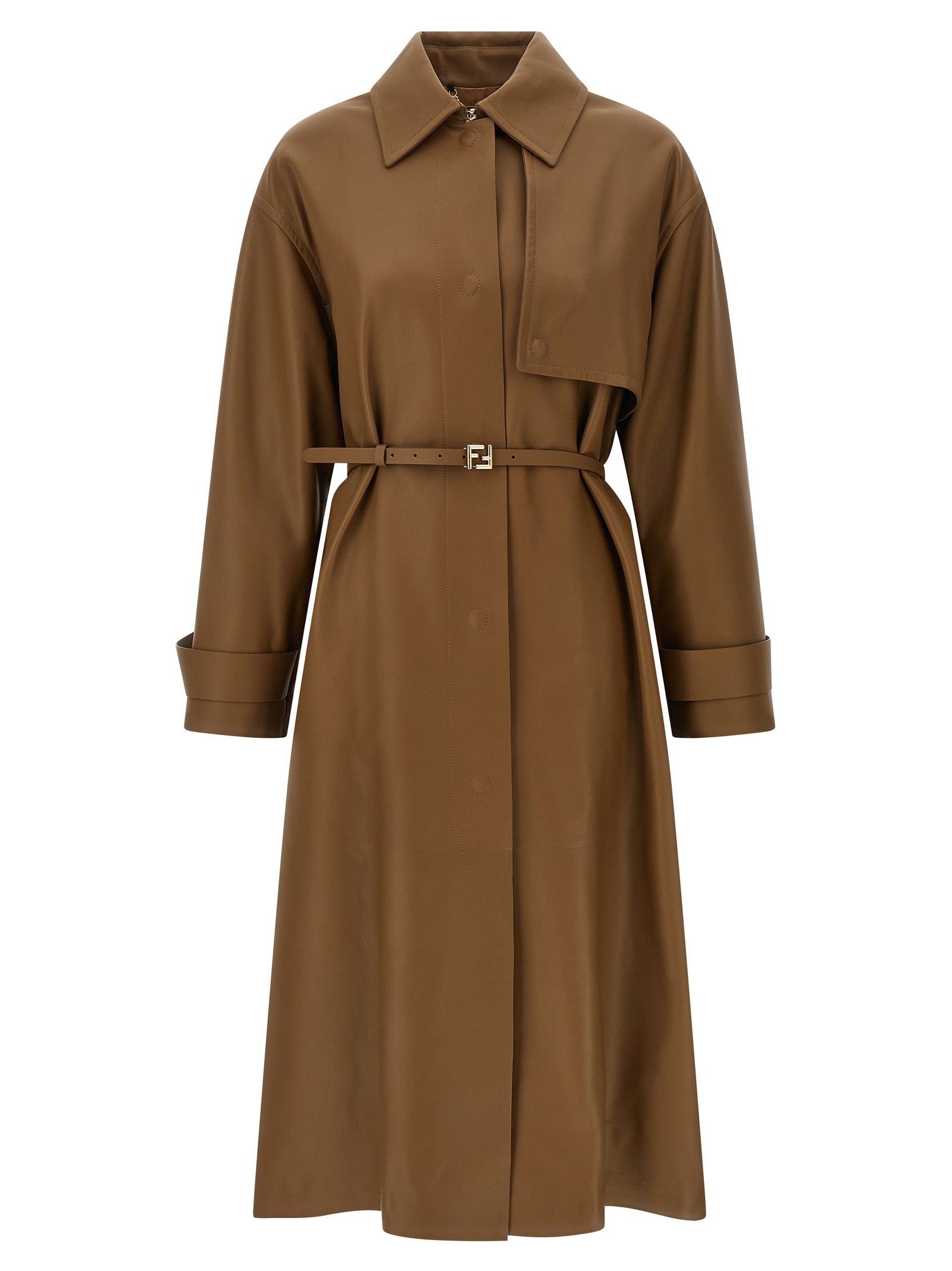 Fendi Brown Lamb Leather Women's Coat