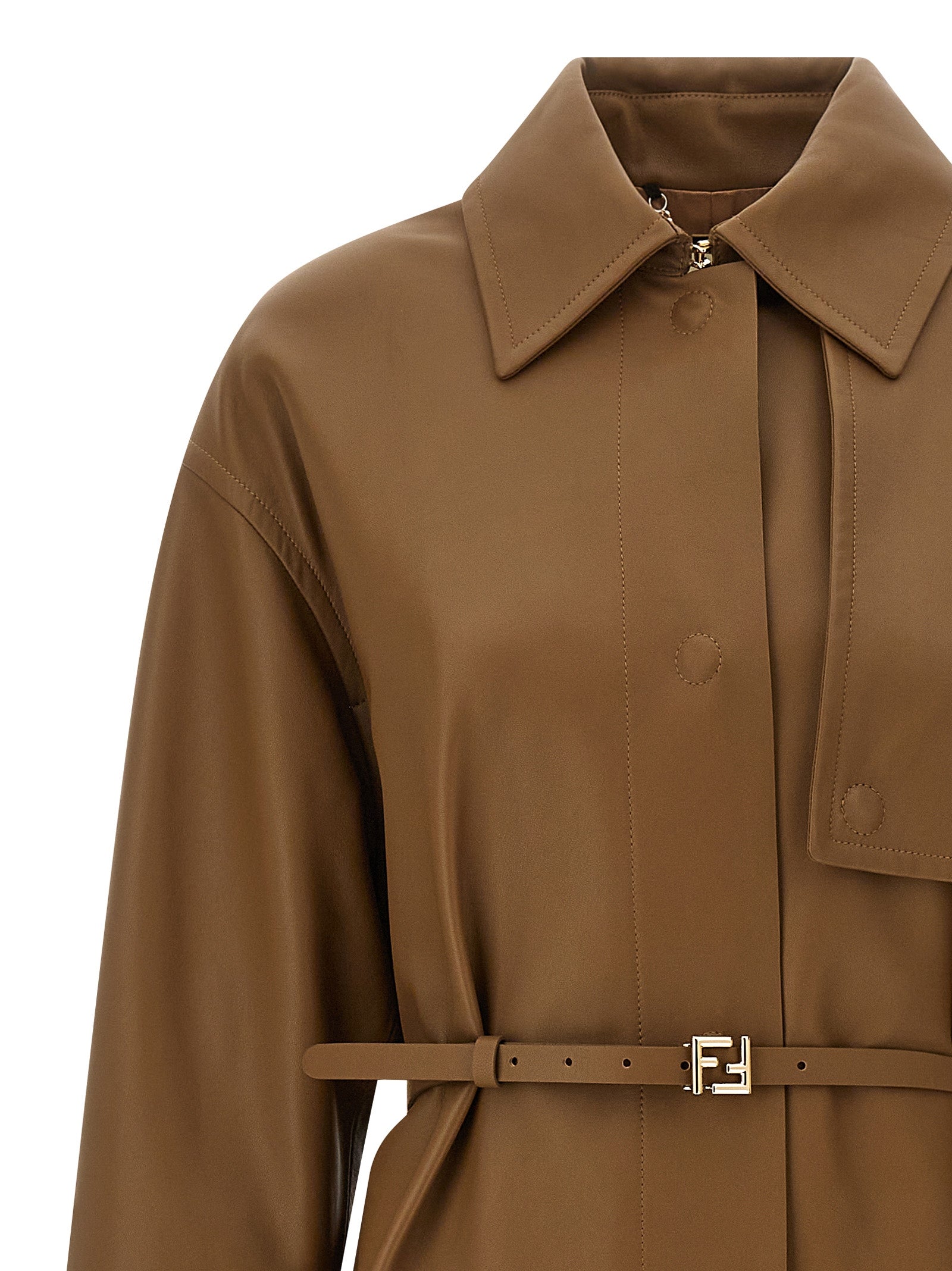 Fendi Brown Lamb Leather Women's Coat