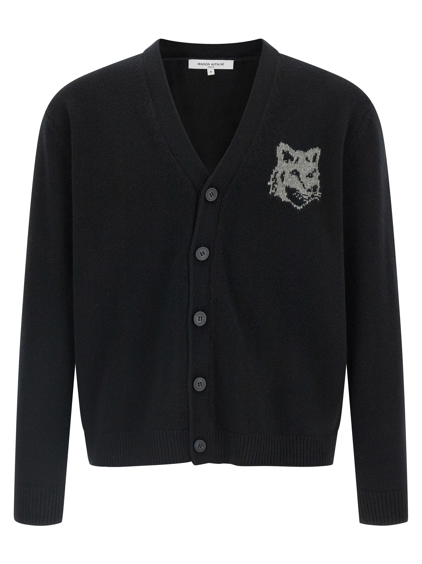 Maison Kitsuné Black Merino Wool Men's Cardigan