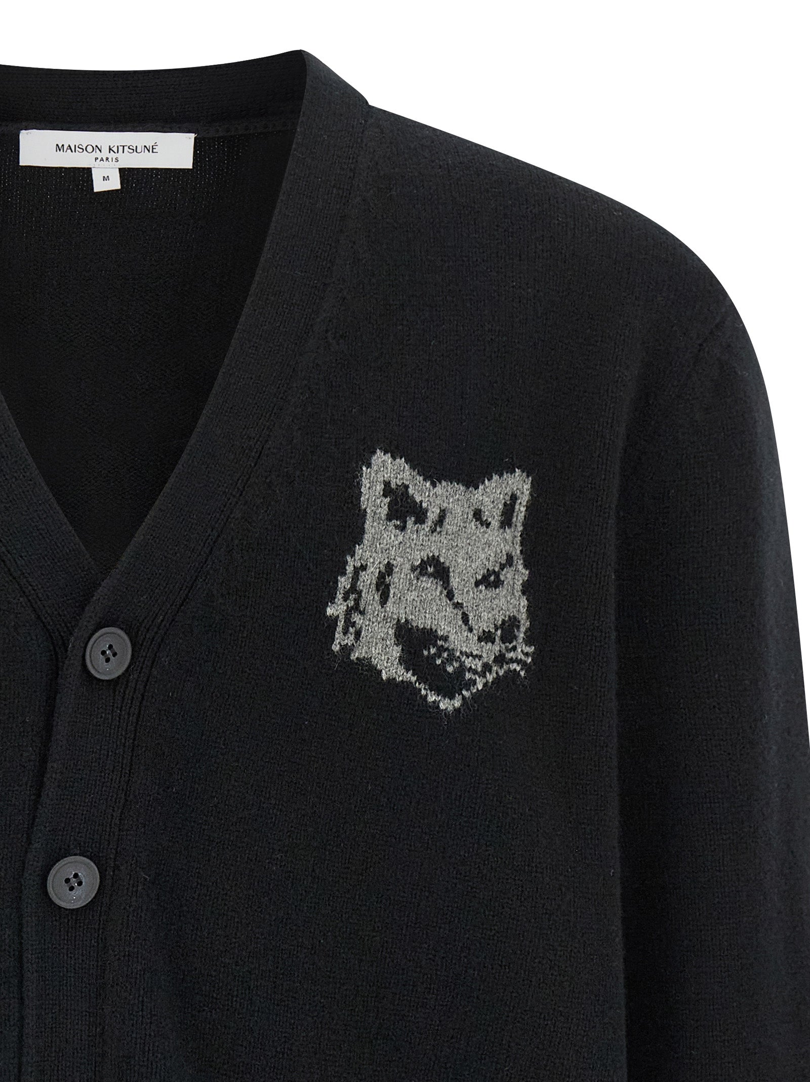 Maison Kitsuné Black Merino Wool Men's Cardigan