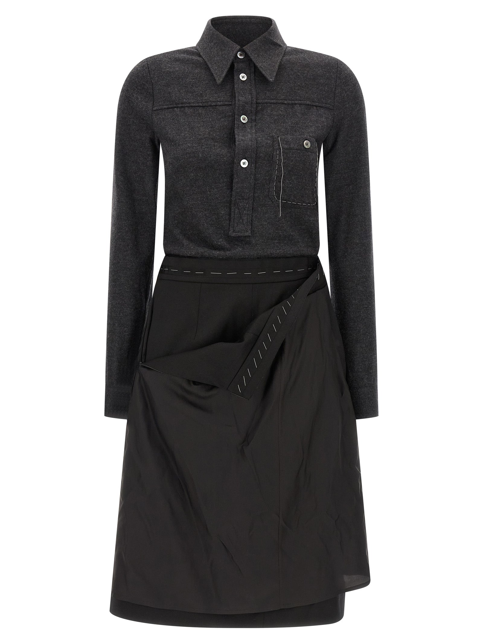 Maison Margiela Gray Virgin Wool Midi Women's Dress