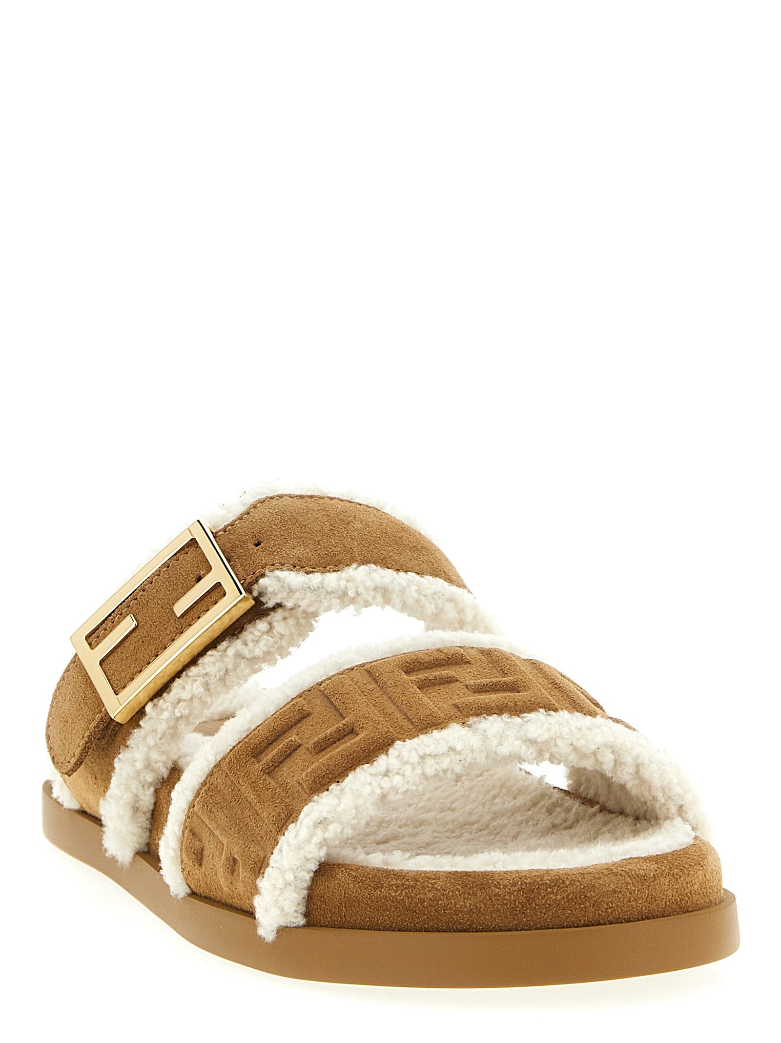 Fendi Beige Calfskin Women's Slides