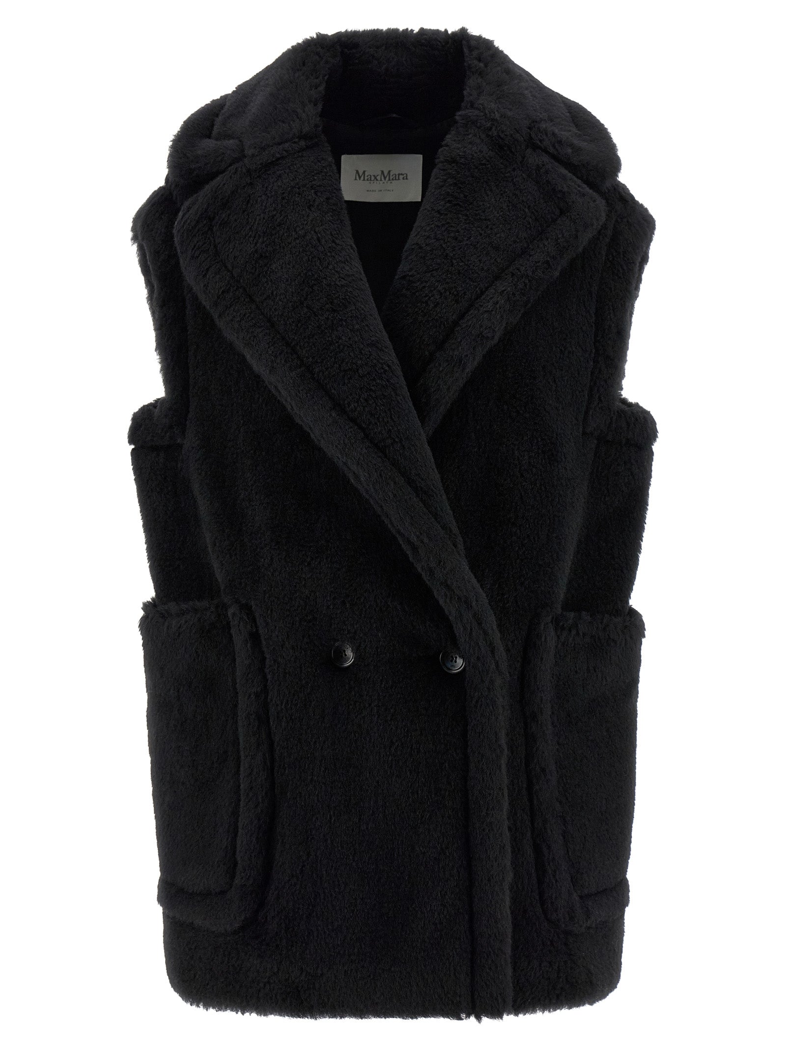 Max Mara Black Alpaca Leather Sleeveless Women's Jacket