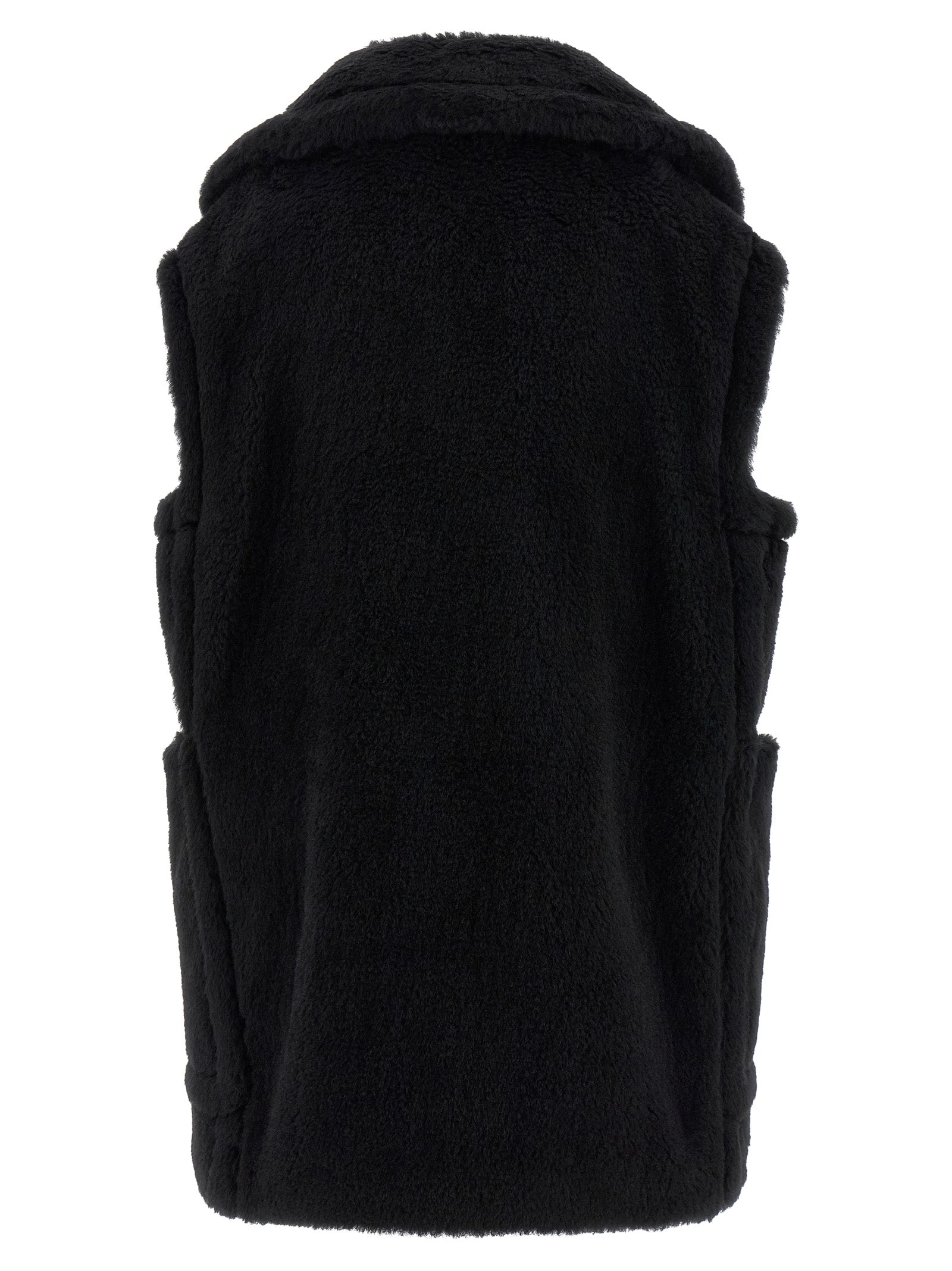Max Mara Black Alpaca Leather Sleeveless Women's Jacket