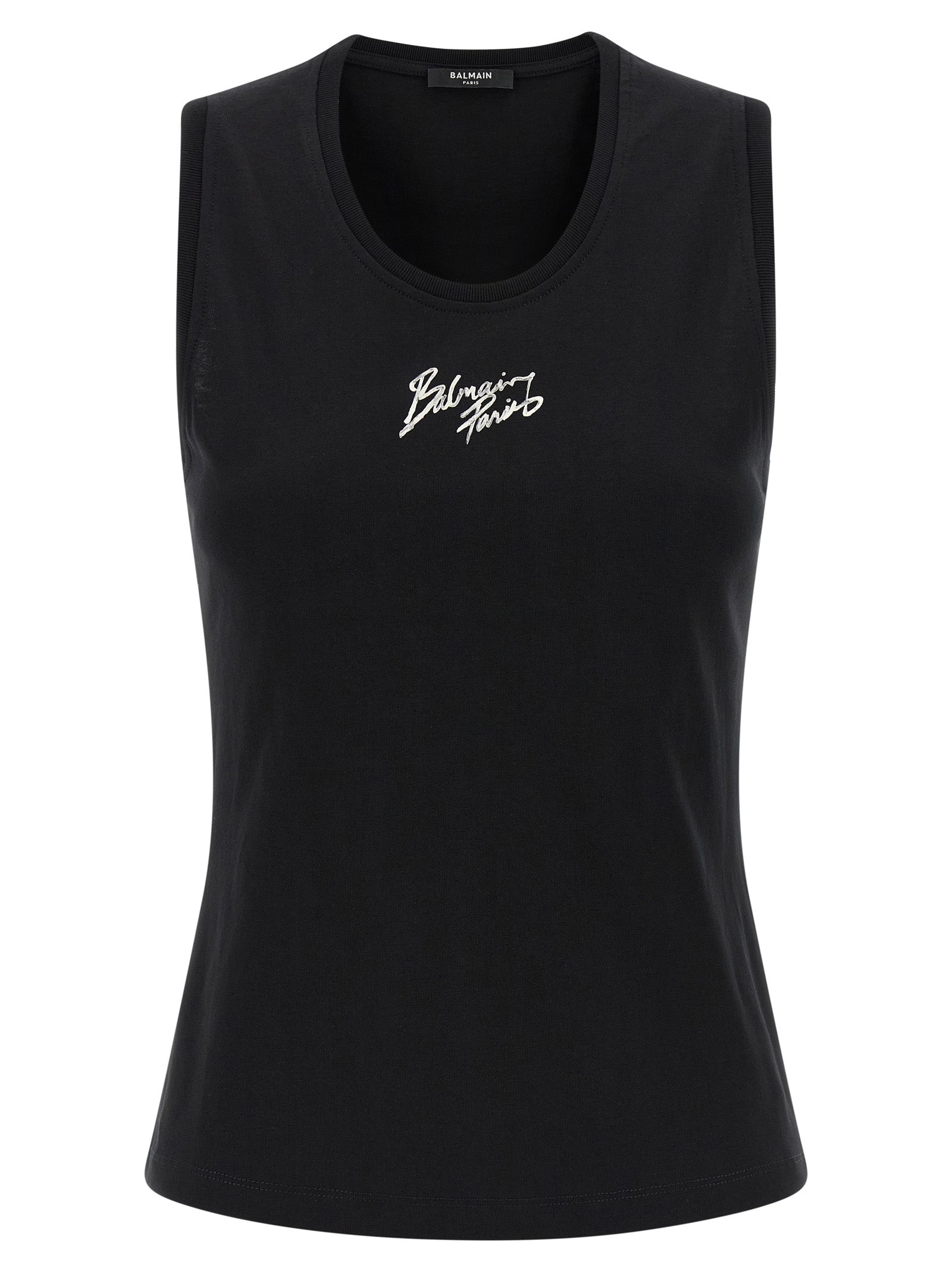 Balmain Black Cotton Sleeveles Women's T-Shirt