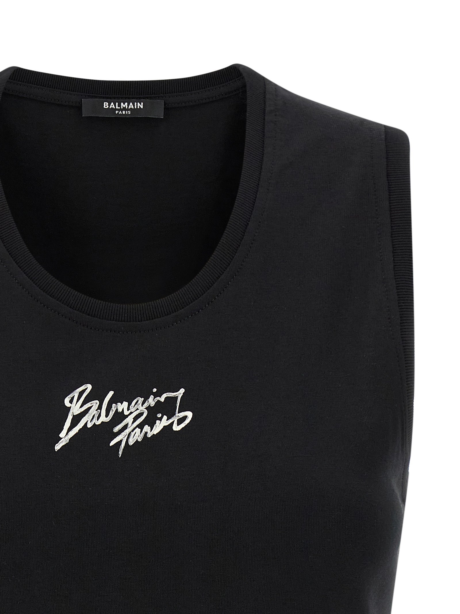 Balmain Black Cotton Sleeveles Women's T-Shirt