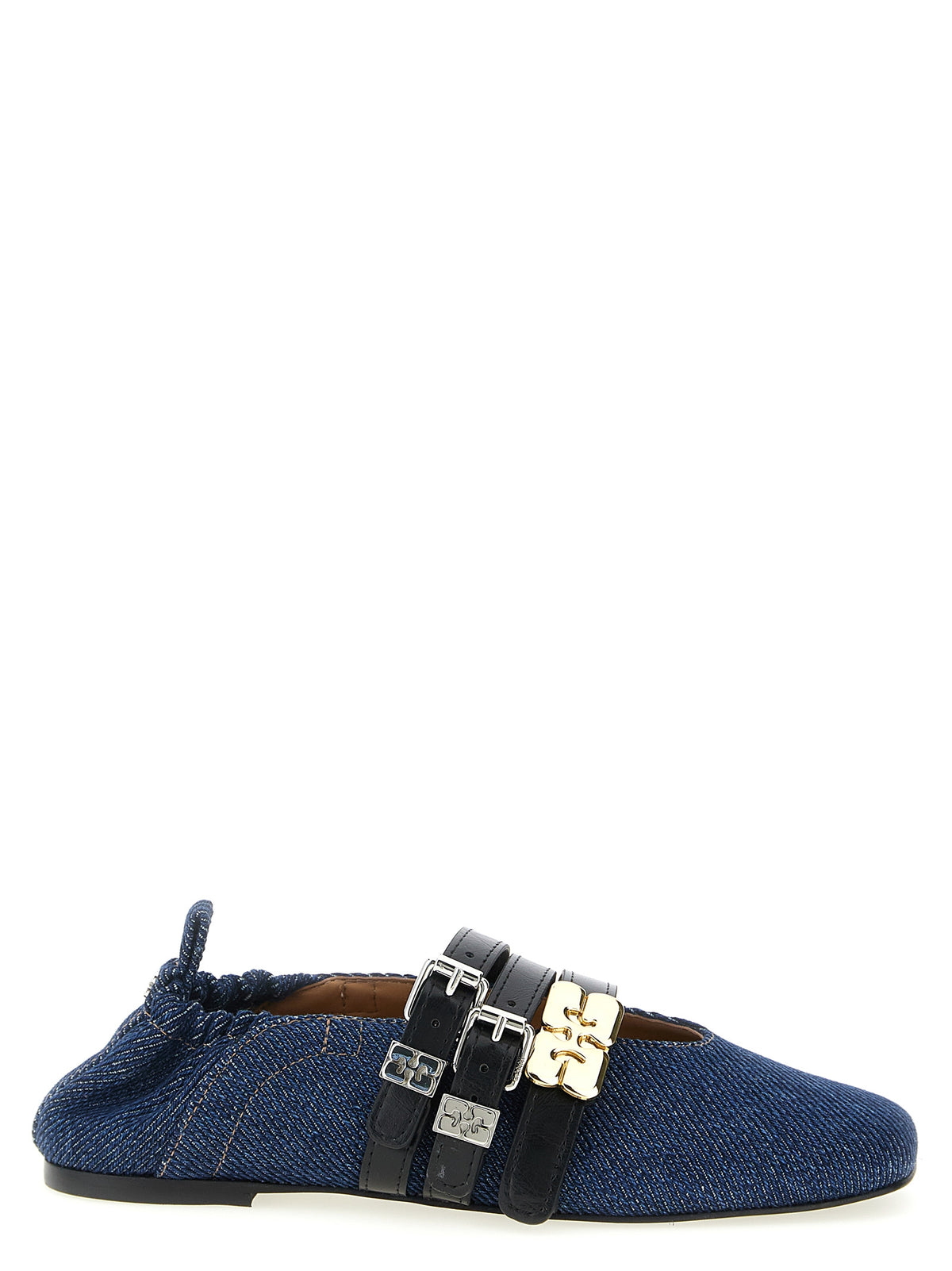 Ganni Blue Organic Cotton Ballet Women's Flats