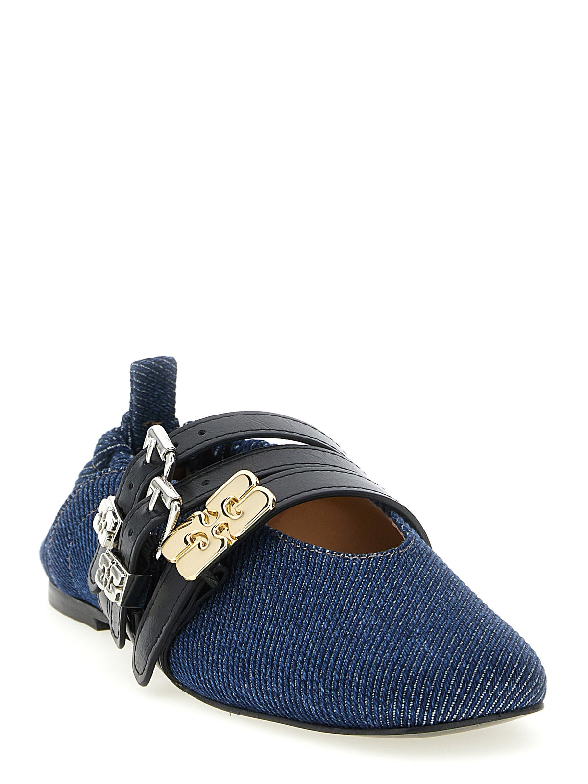 Ganni Blue Organic Cotton Ballet Women's Flats