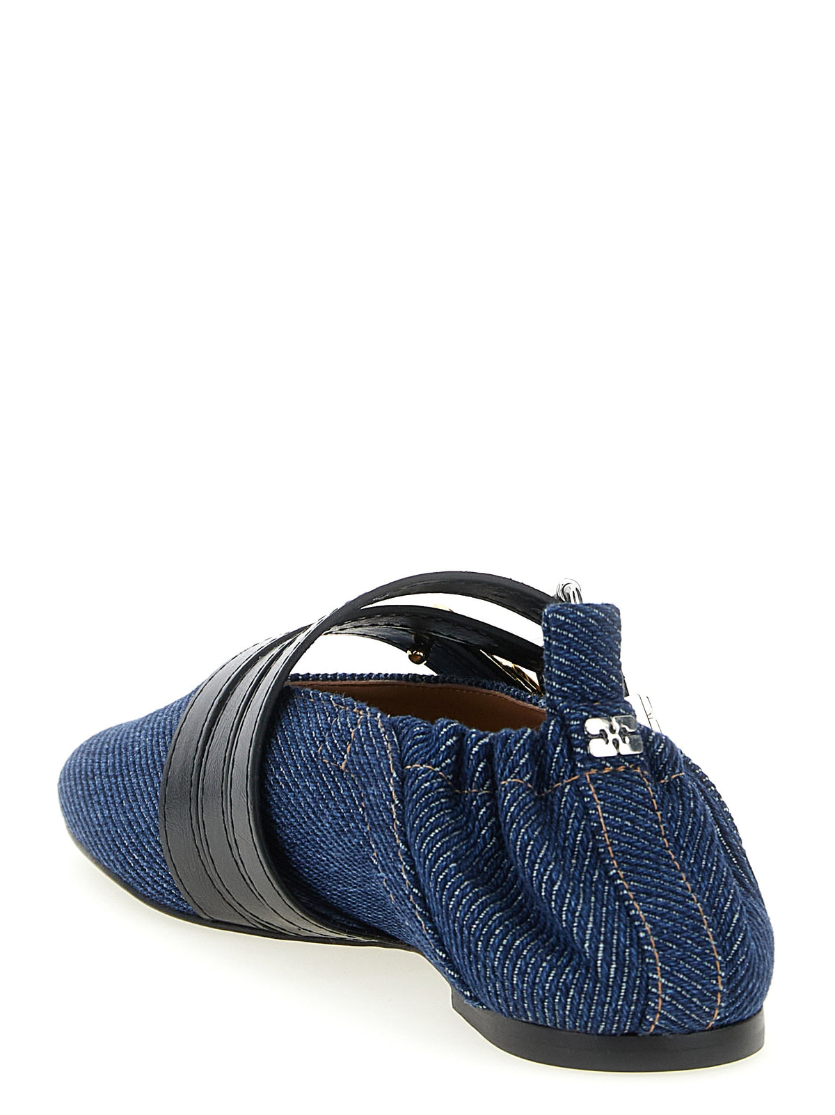 Ganni Blue Organic Cotton Ballet Women's Flats