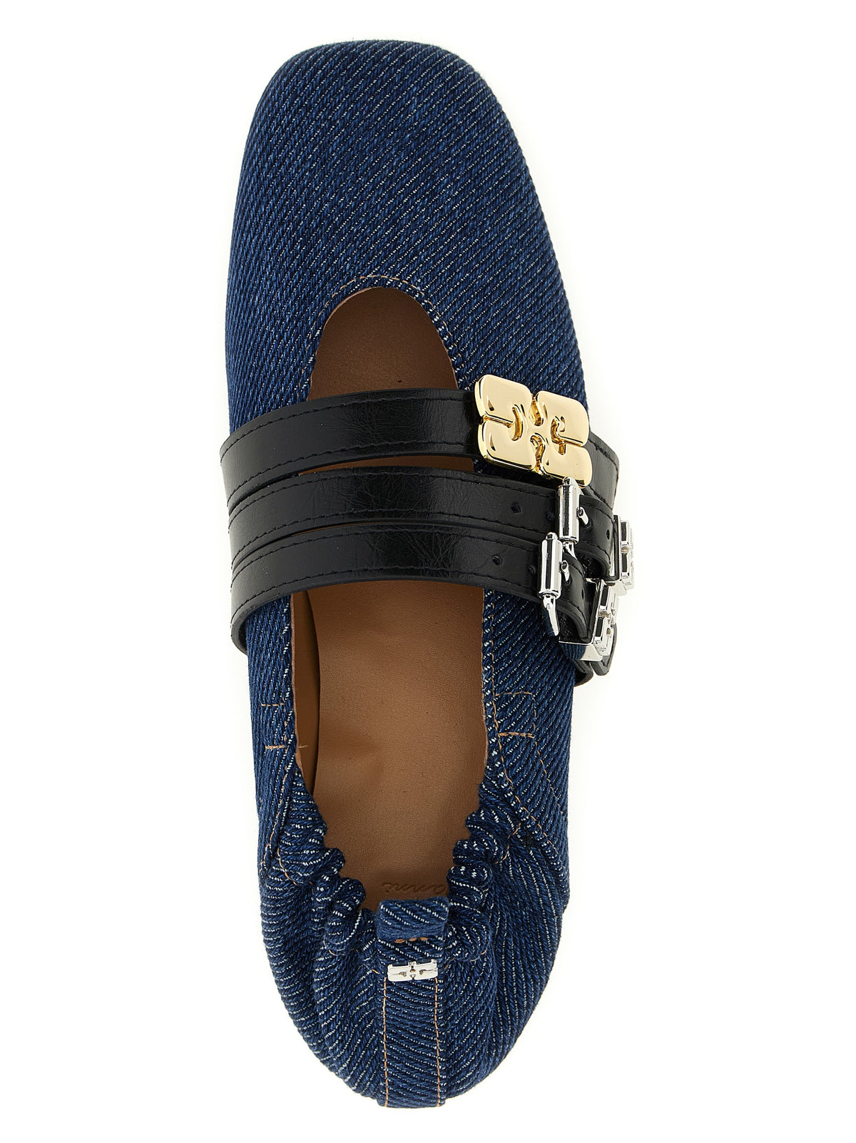 Ganni Blue Organic Cotton Ballet Women's Flats