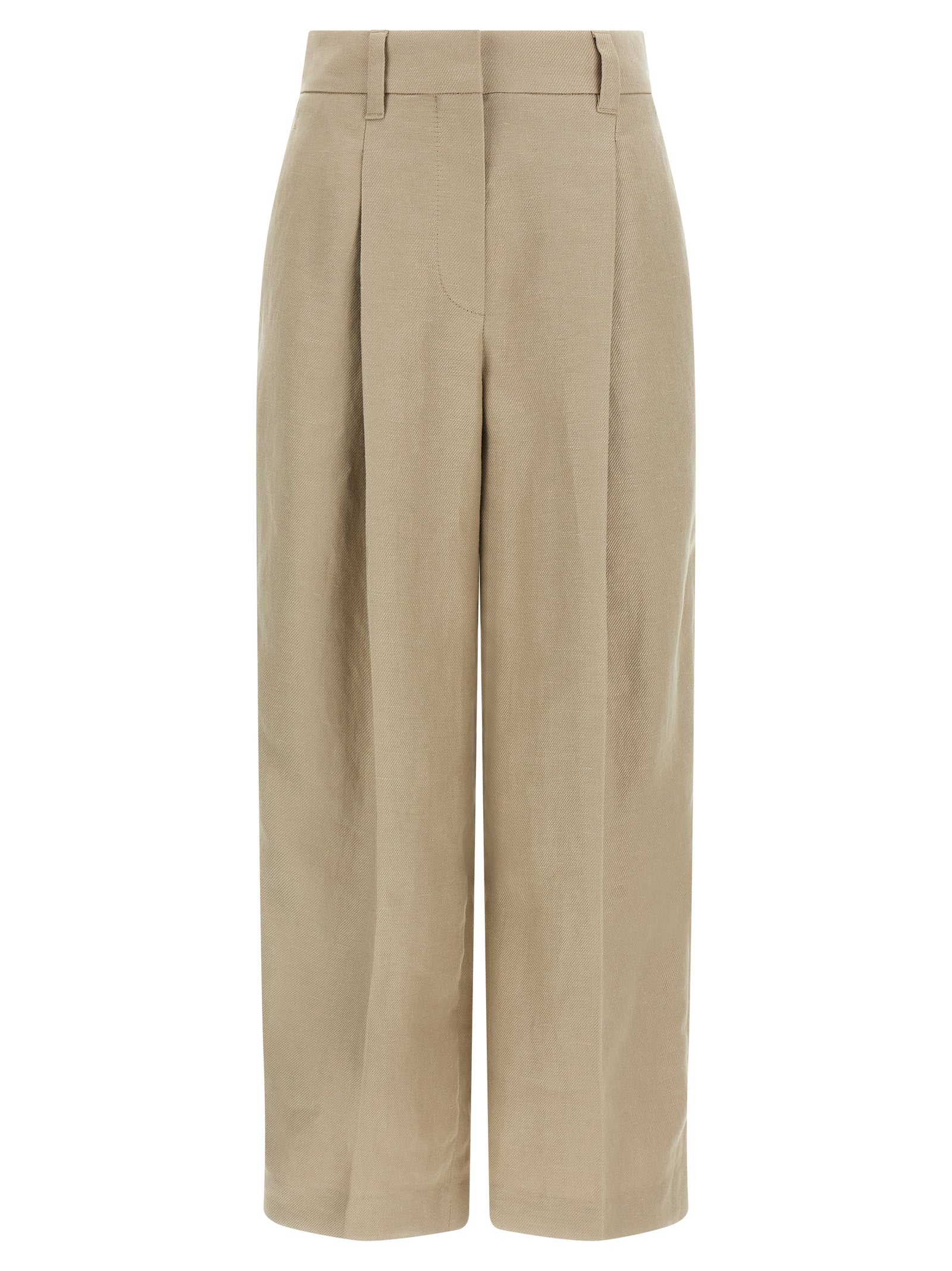 Brunello Cucinelli Beige Linen Casual Women's Pants