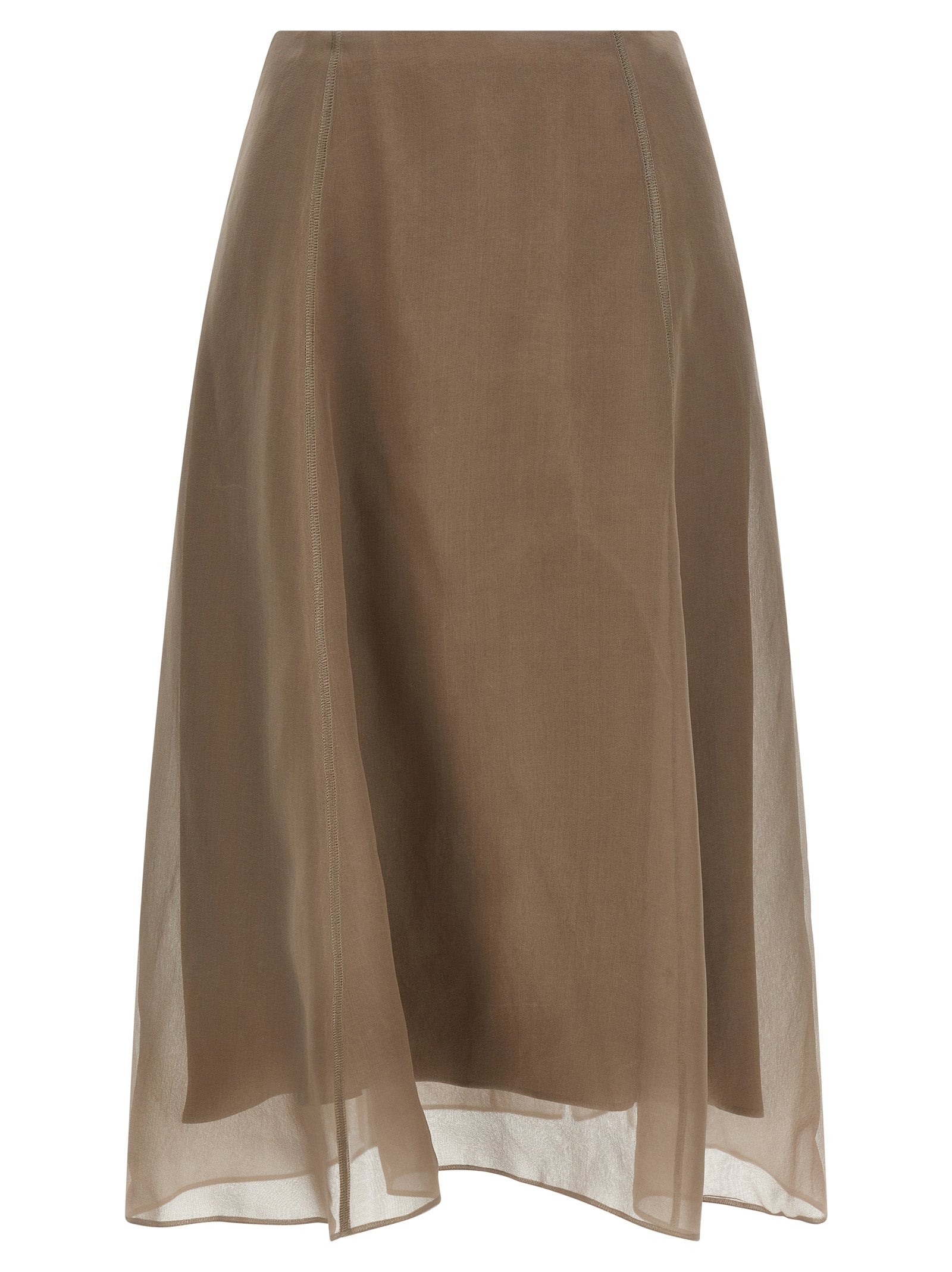 Brunello Cucinelli Beige Silk Midi Women's Skirt