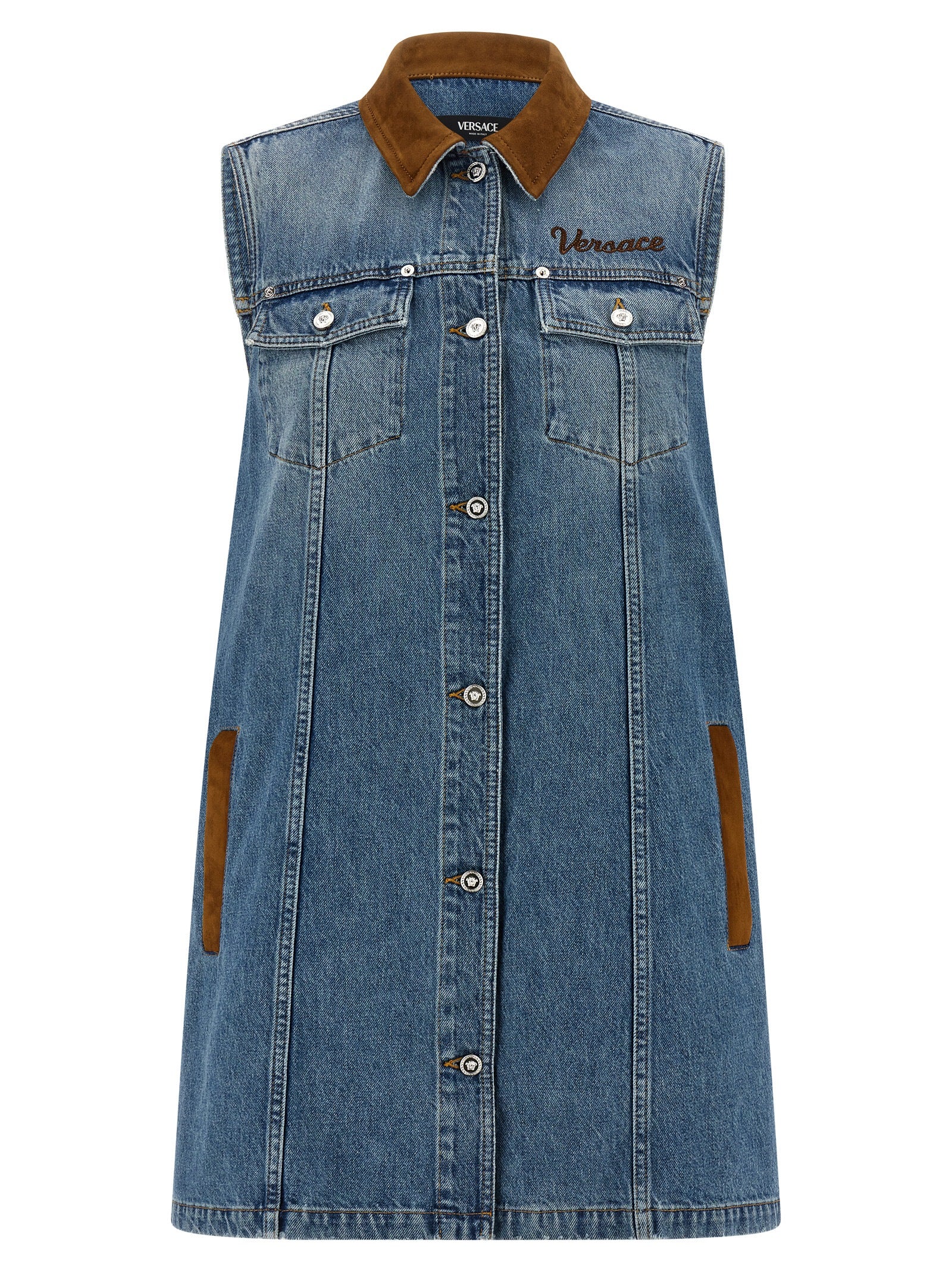 Versace Blue Cotton Short Women's Dress