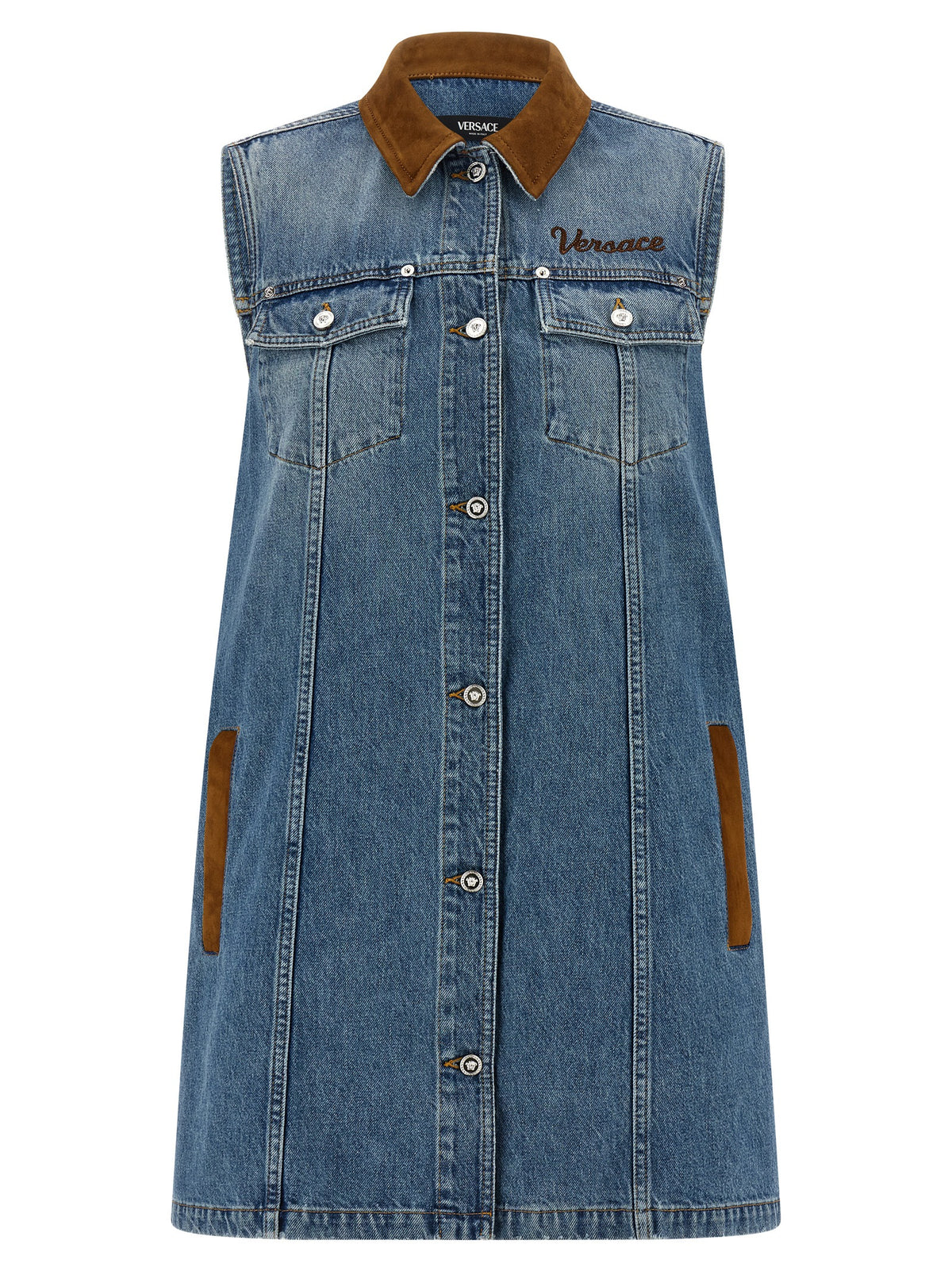 Versace Blue Cotton Short Women's Dress